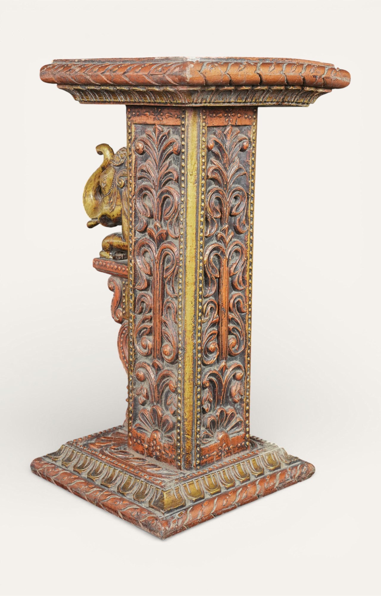 Hand-Carved Elephant Motif Wooden Console Detail