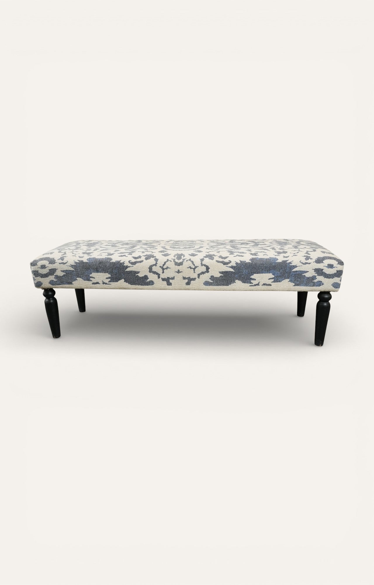 Upholstered Bench with Turned Black Legs