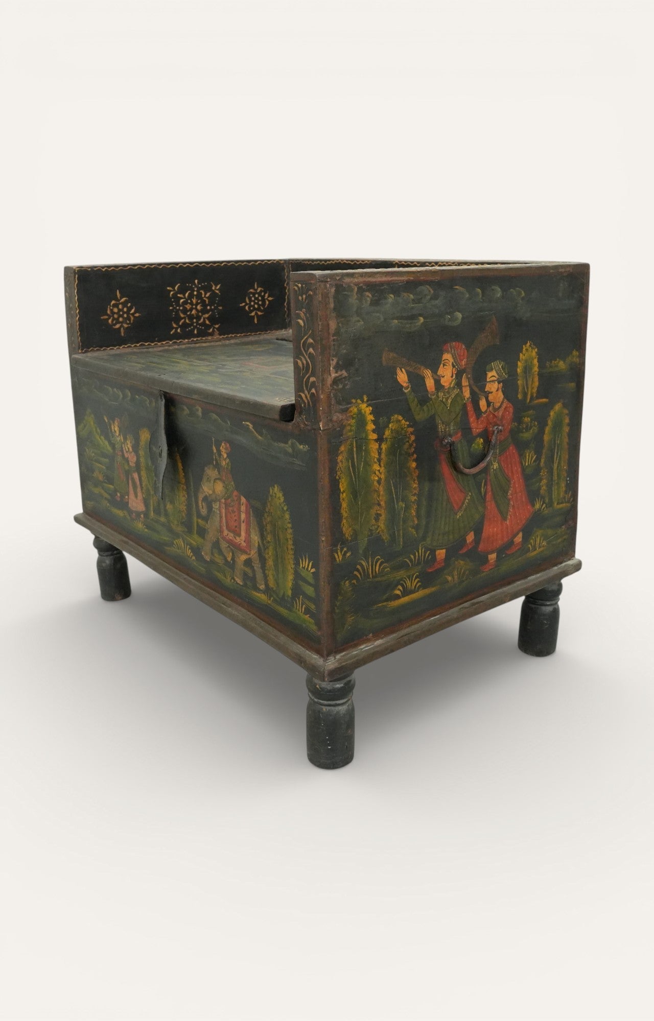 Hand-Painted Wooden Trunk with Royal Procession
