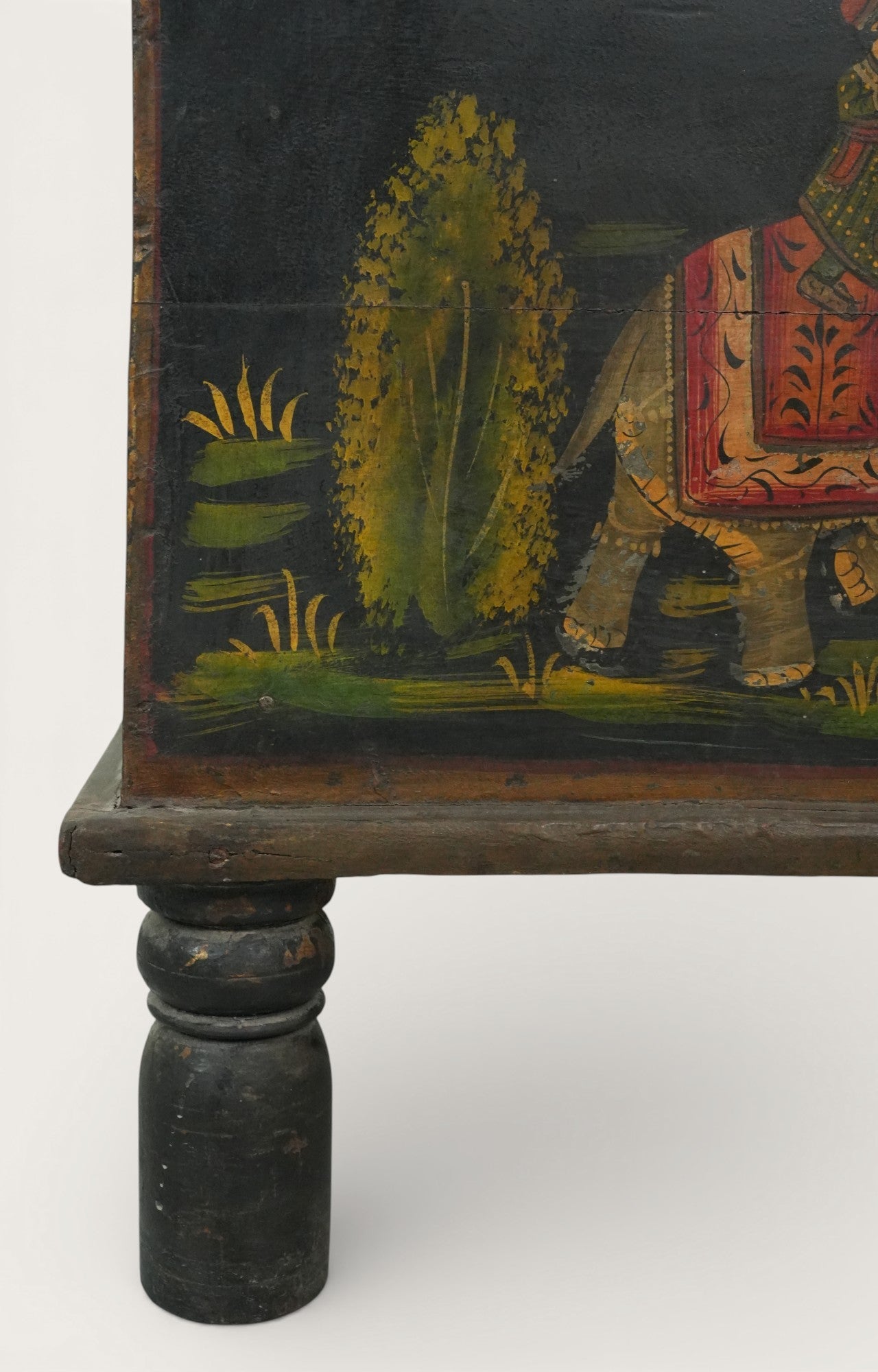 Hand-Painted Wooden Trunk with Royal Procession