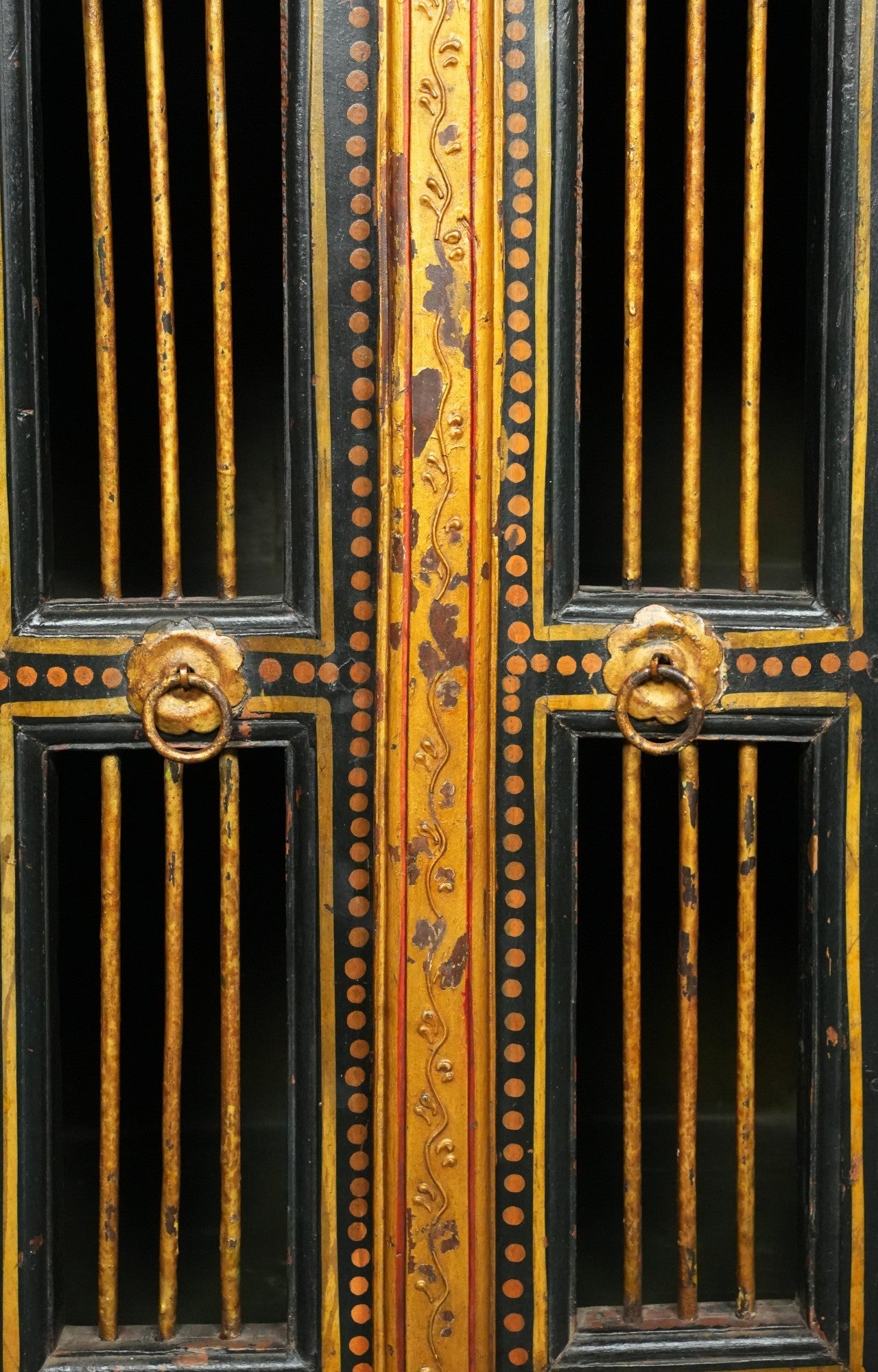 Hand-Painted Tall Wooden Cabinet with Rajasthani Figures