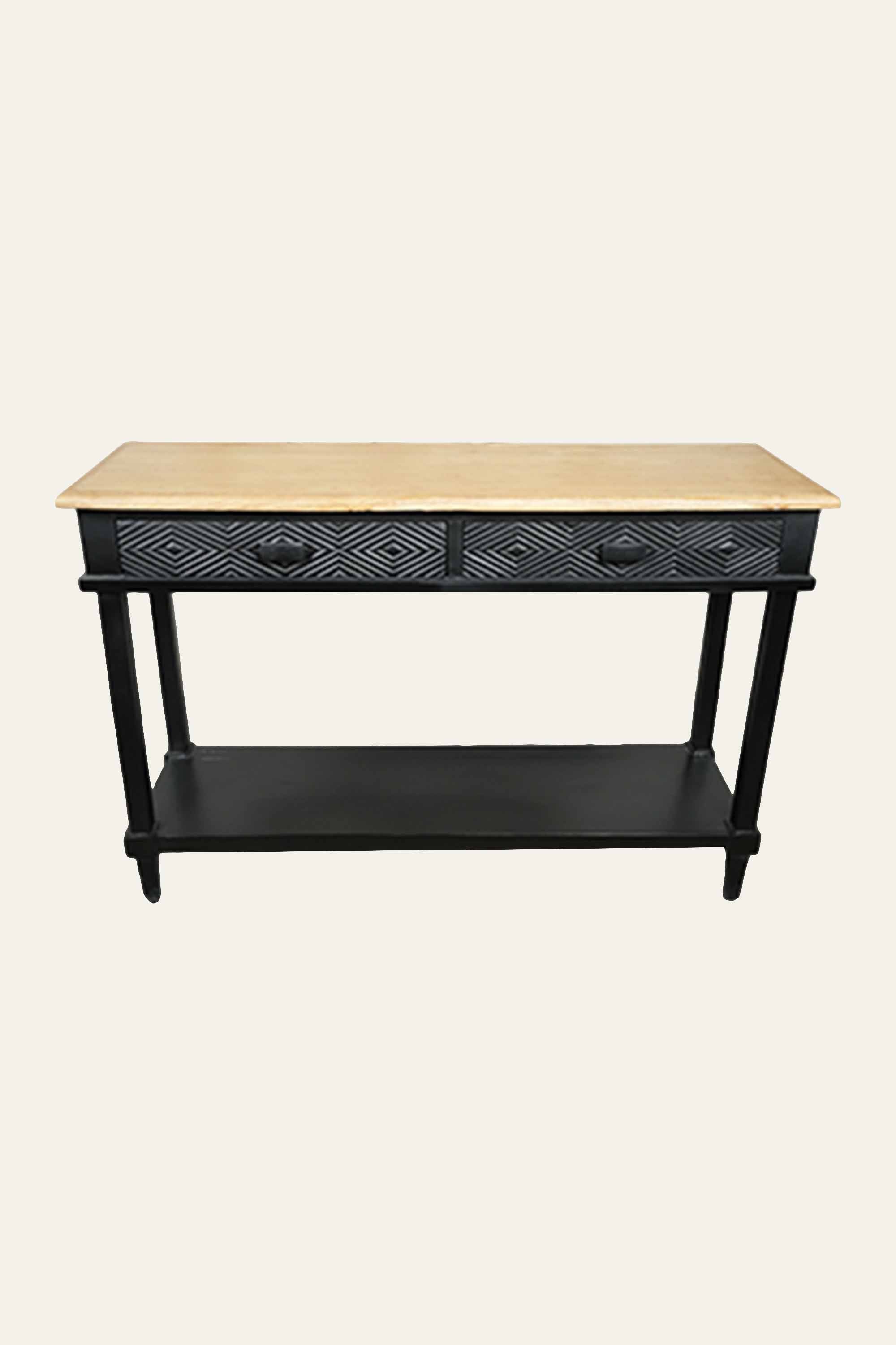 Dual Toned Console Table with Storage Shelf and Drawers