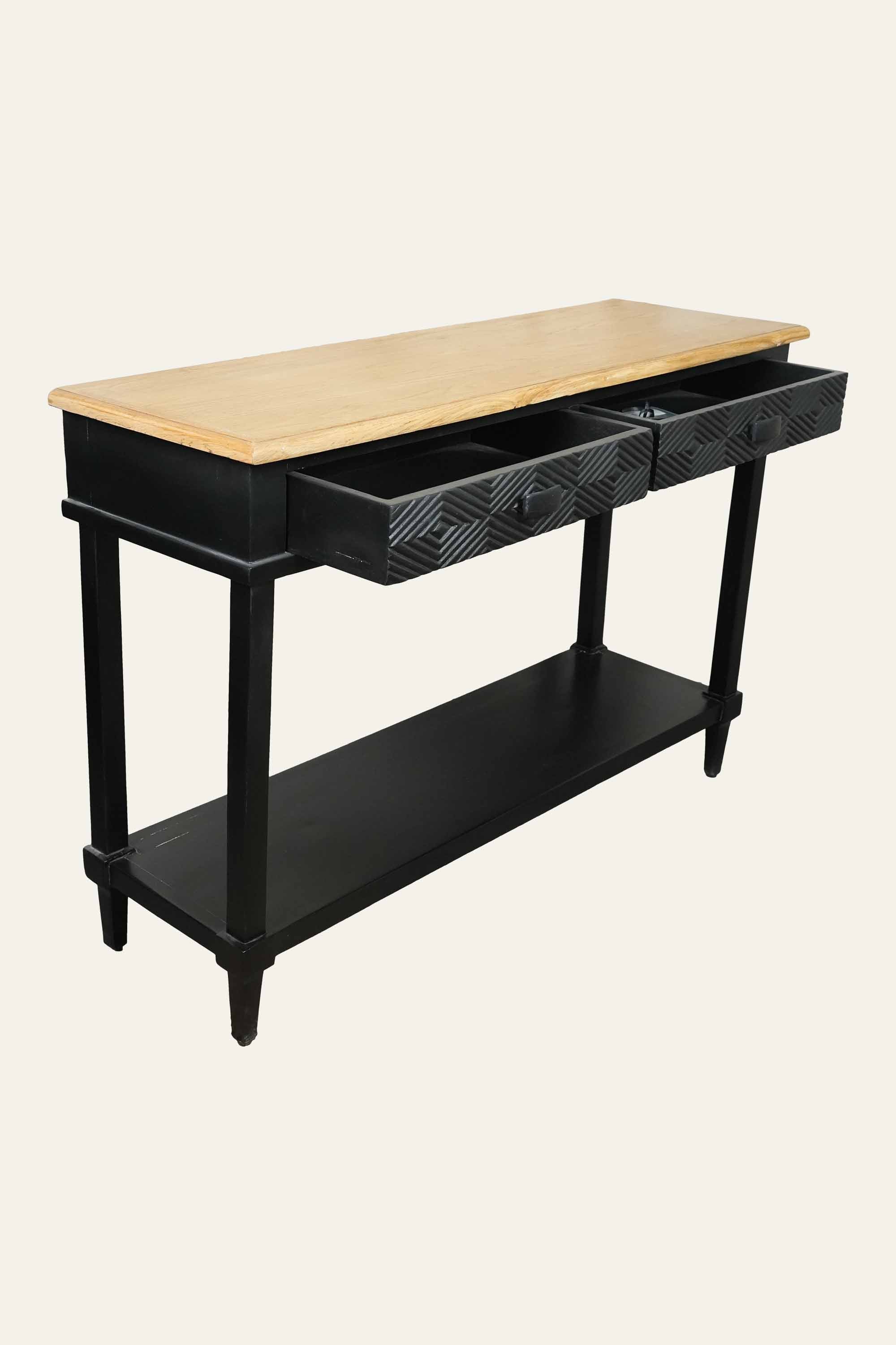 Dual Toned Console Table with Storage Shelf and Drawers