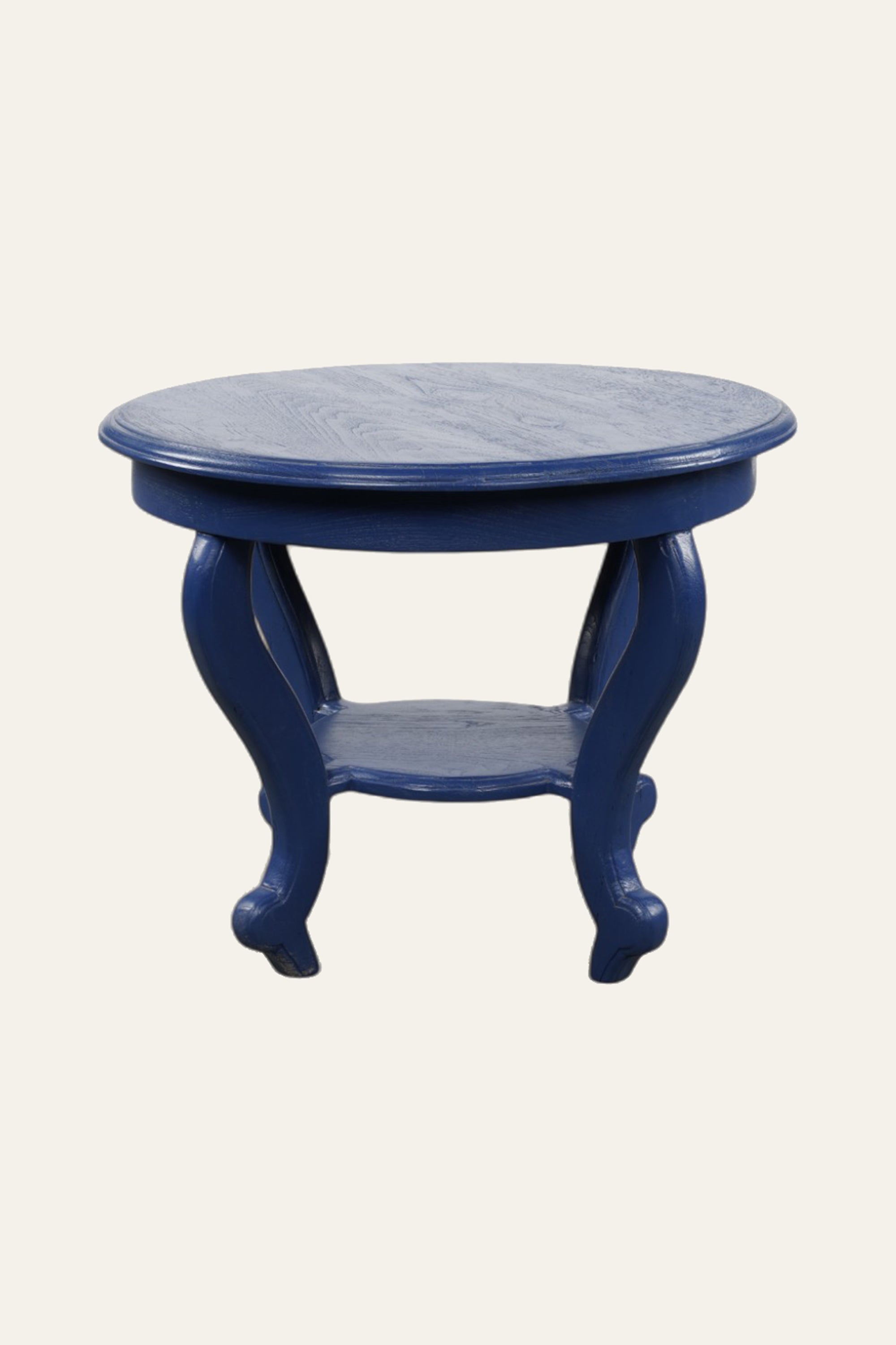 Royal Blue Round Side Table with Shelf and Curved Base