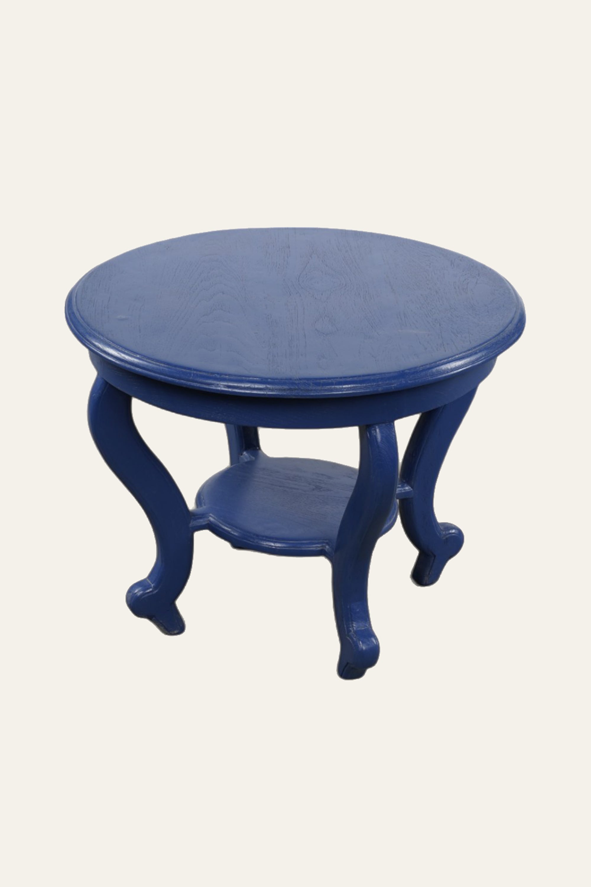 Royal Blue Round Side Table with Shelf and Curved Base