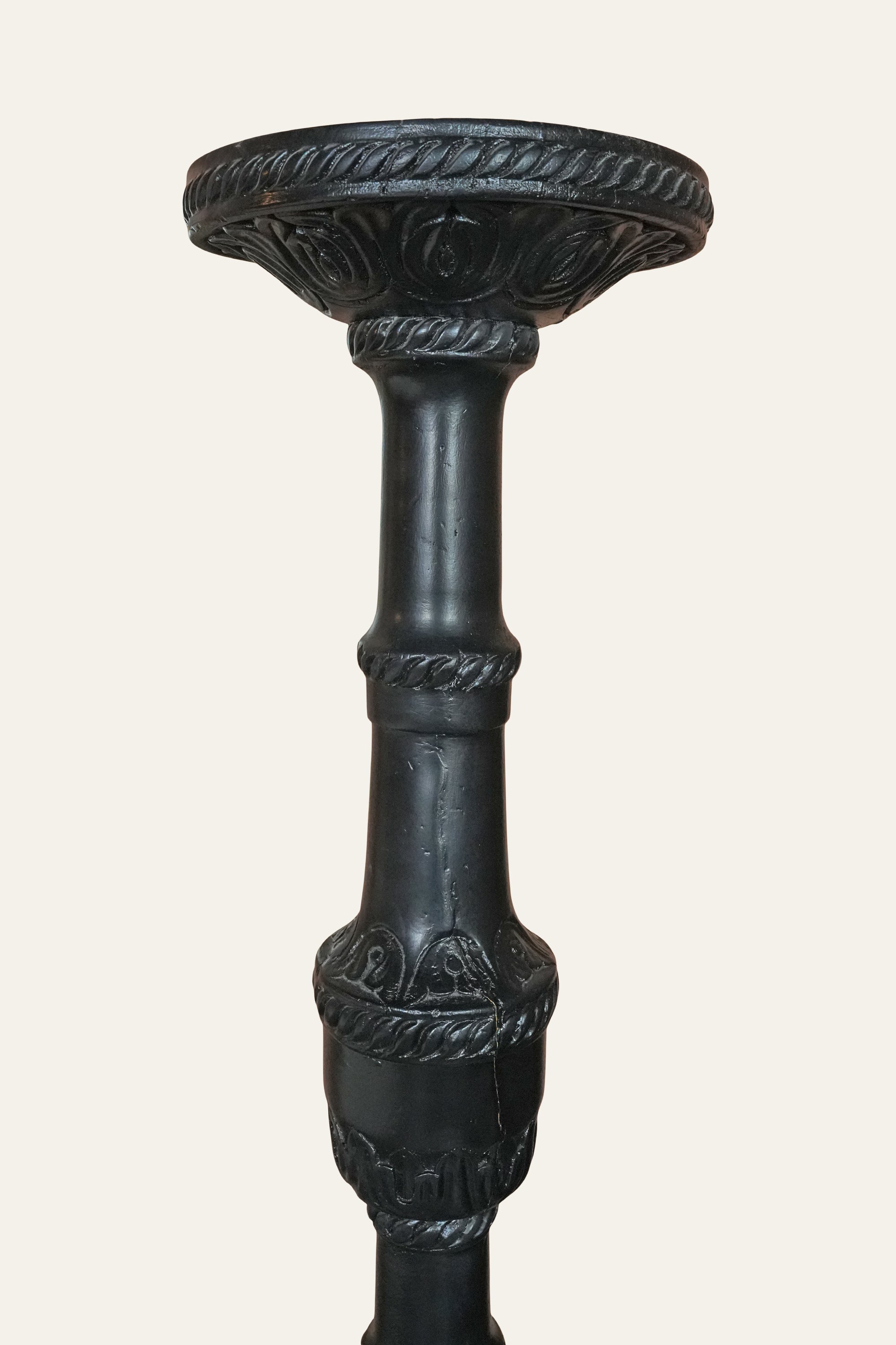 Tall Black Carved Wooden Candle Stand for Living Room Corners