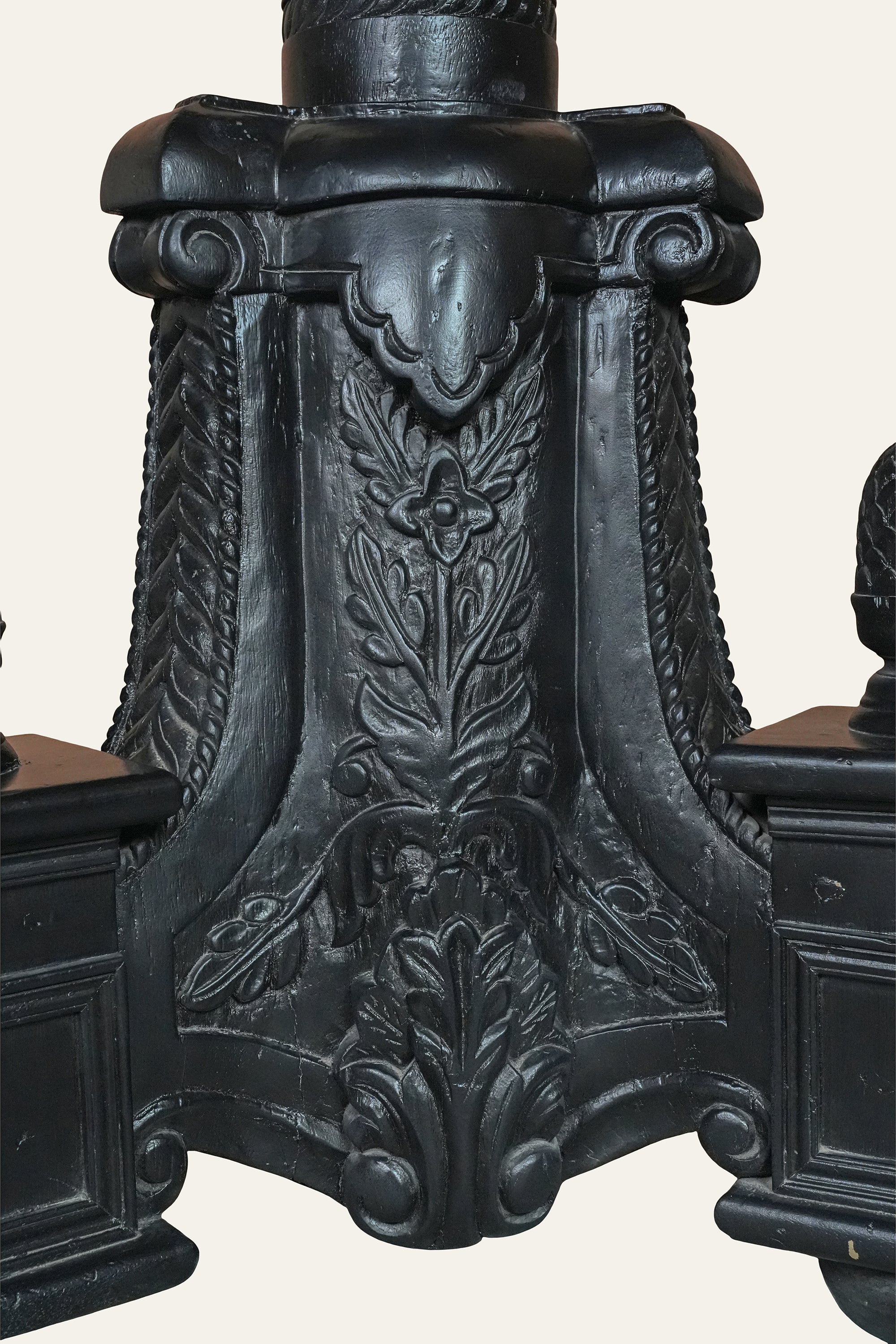 Tall Black Carved Wooden Candle Stand for Living Room Corners