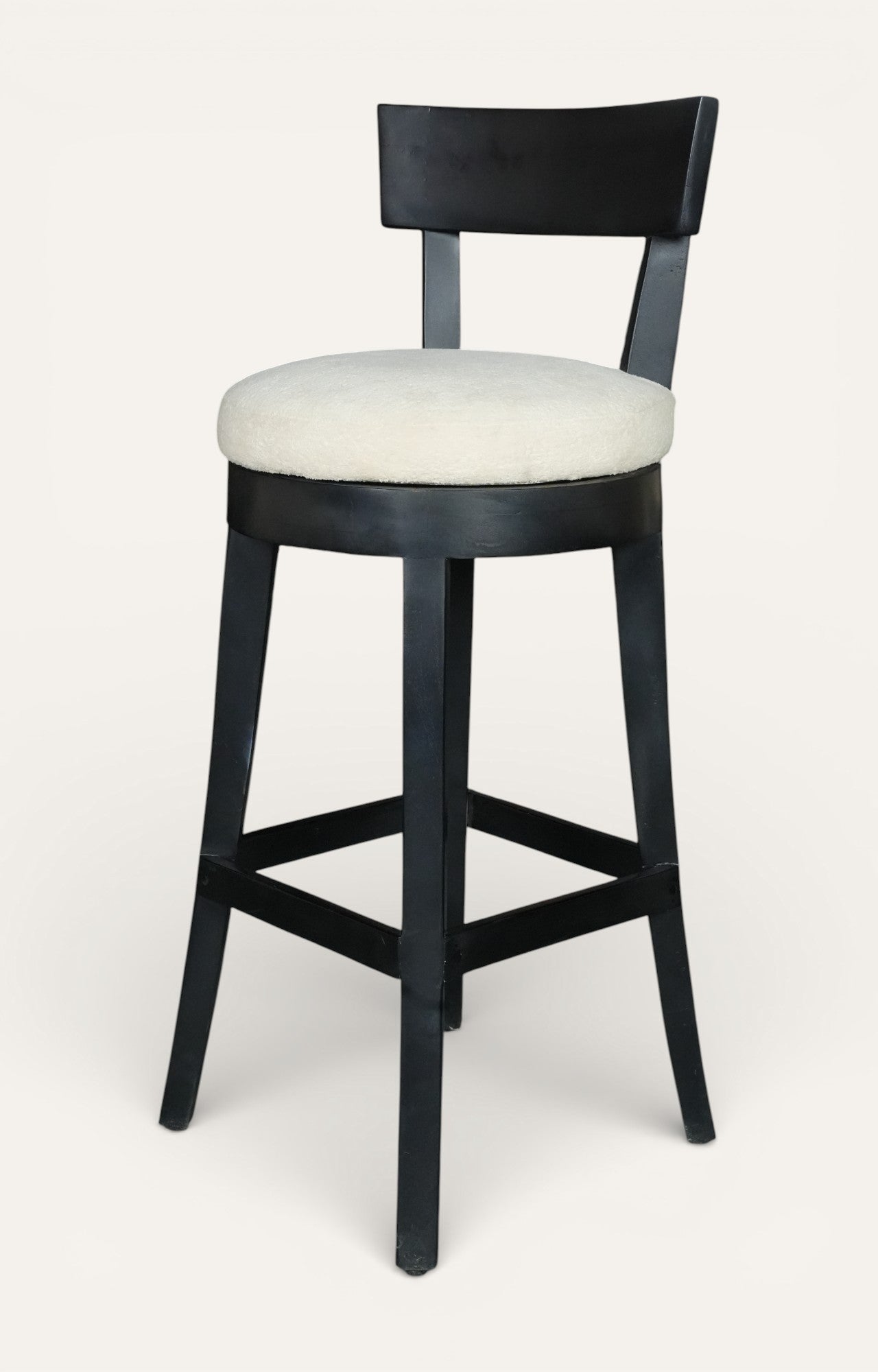 Swivel Black Wood Bar Stool with White Bouclé Seat