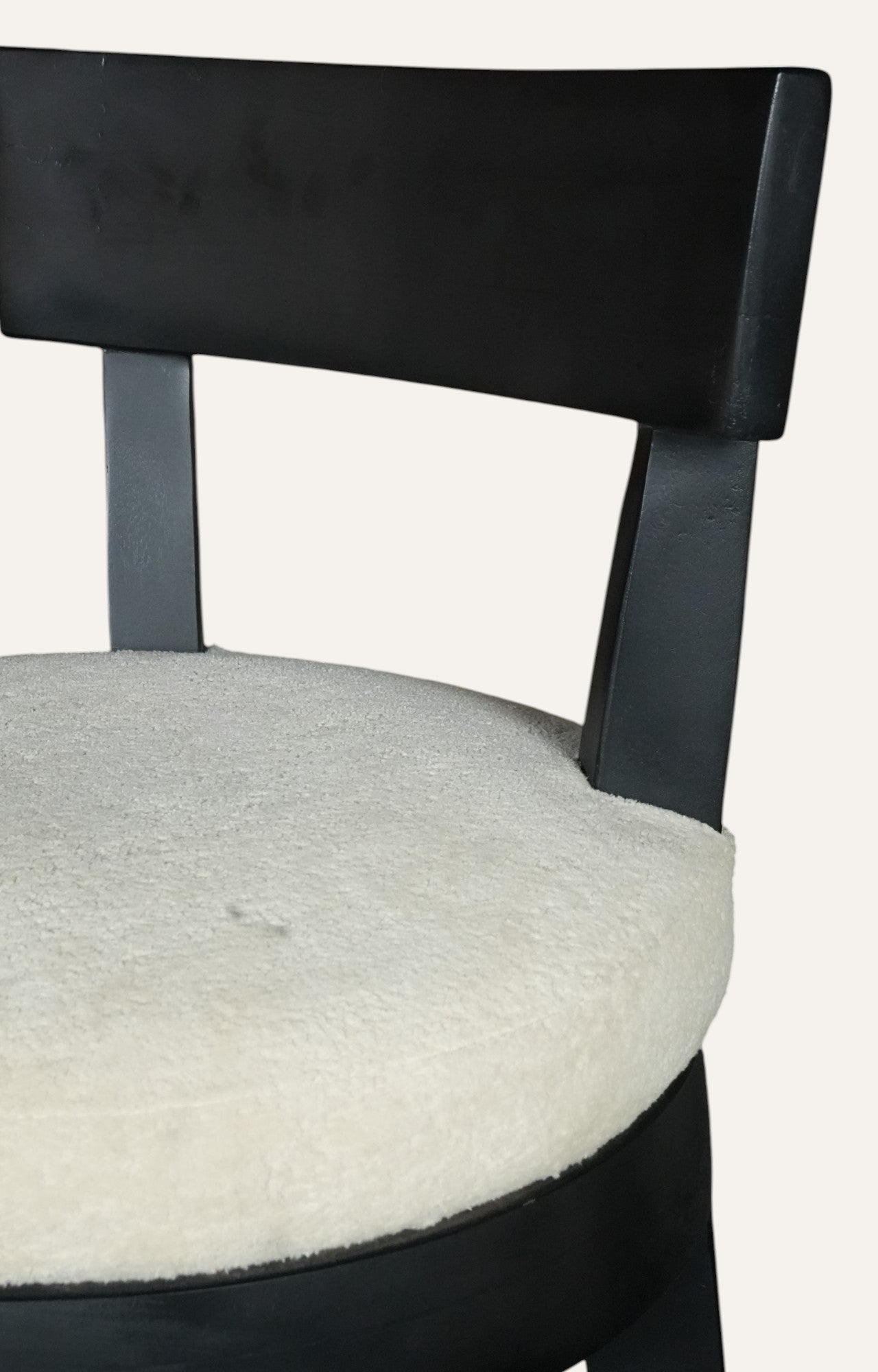 Swivel Black Wood Bar Stool with White Bouclé Seat