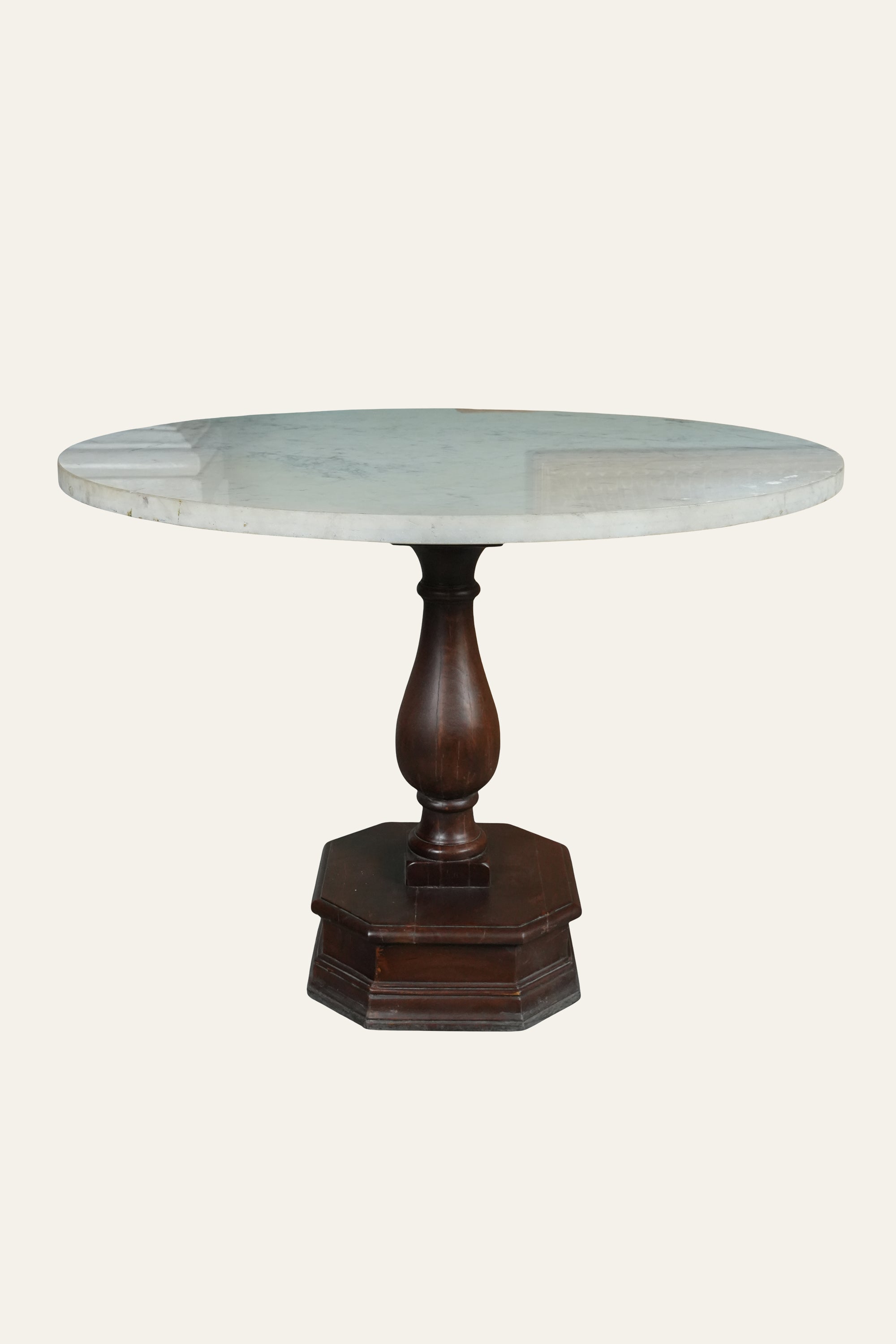 Round Marble Top Coffee Table with Wooden Pedestal Base