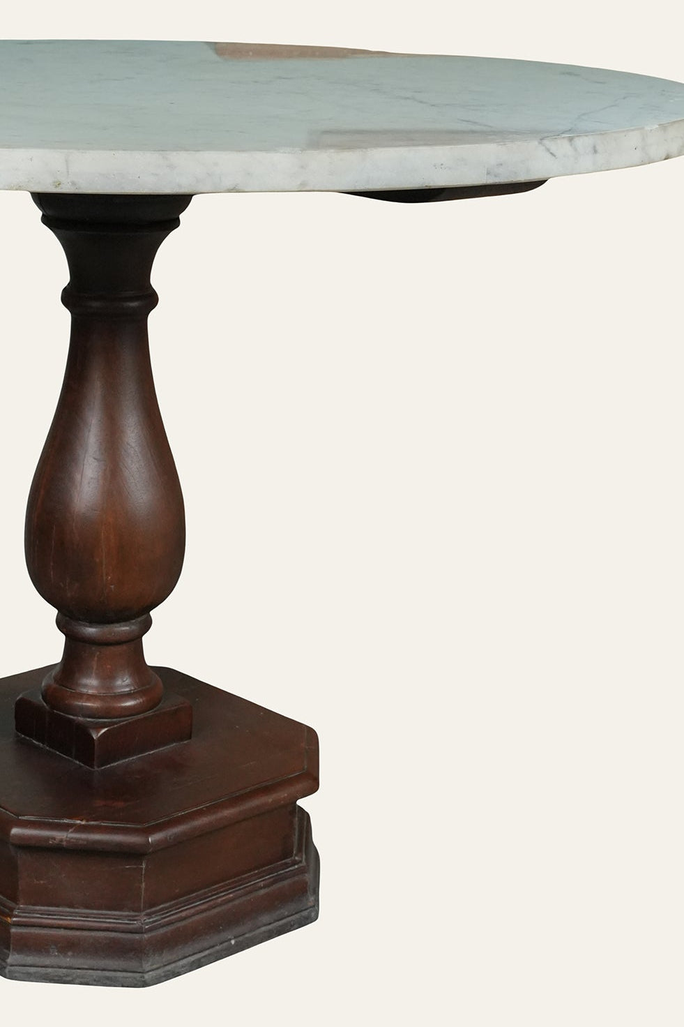 Round Marble Top Coffee Table with Wooden Pedestal Base