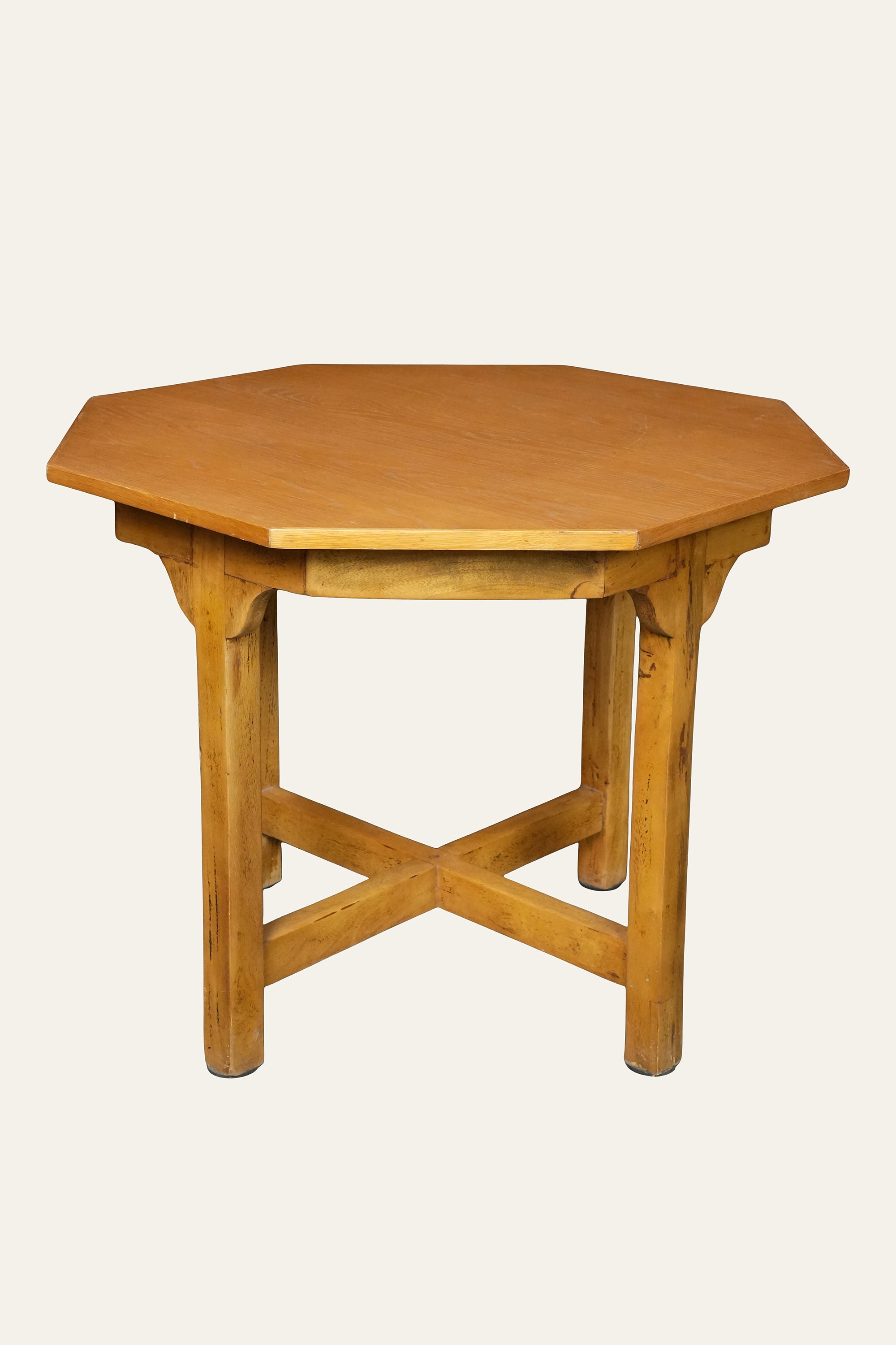 Octagonal Wooden Side Table with X Crosser Stretcher Base