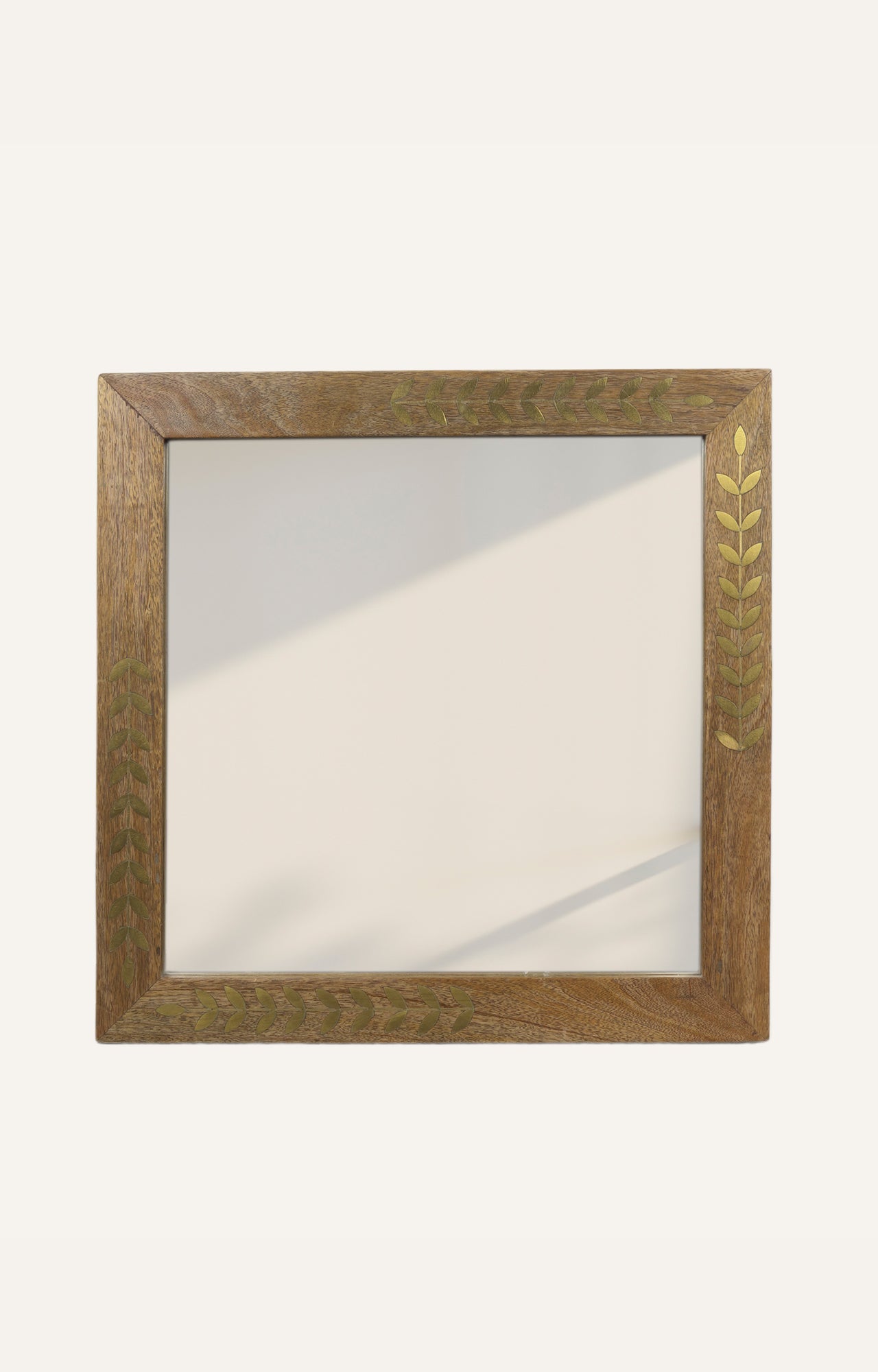 Wooden brass inlay framed mirror