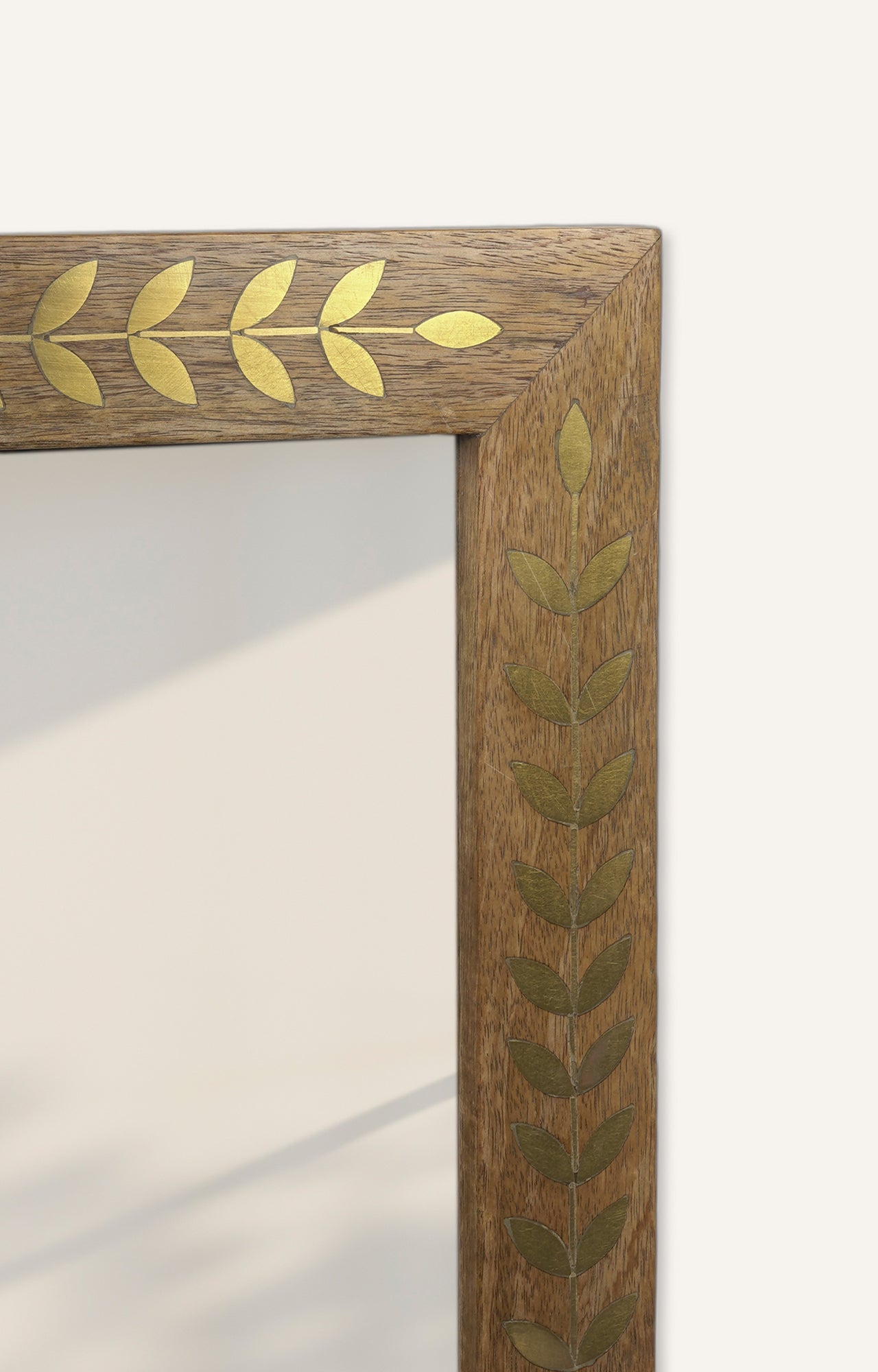 Wooden brass inlay framed mirror