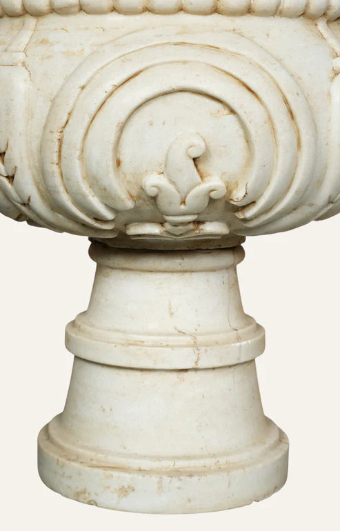 Hand-Carved White Stone Pedestal Urn Planter