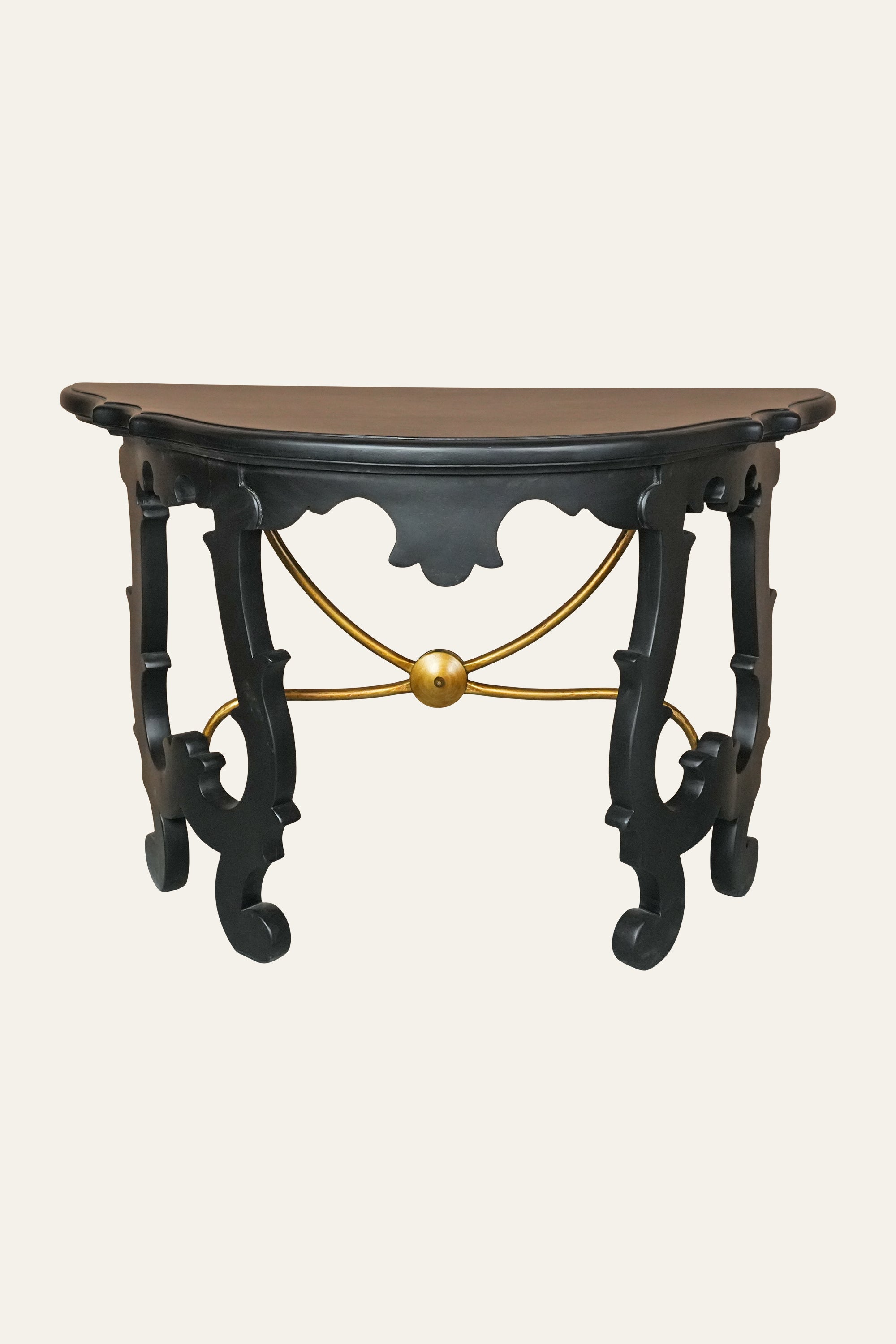 Black Half-Round Console Table with Cabriole Legs