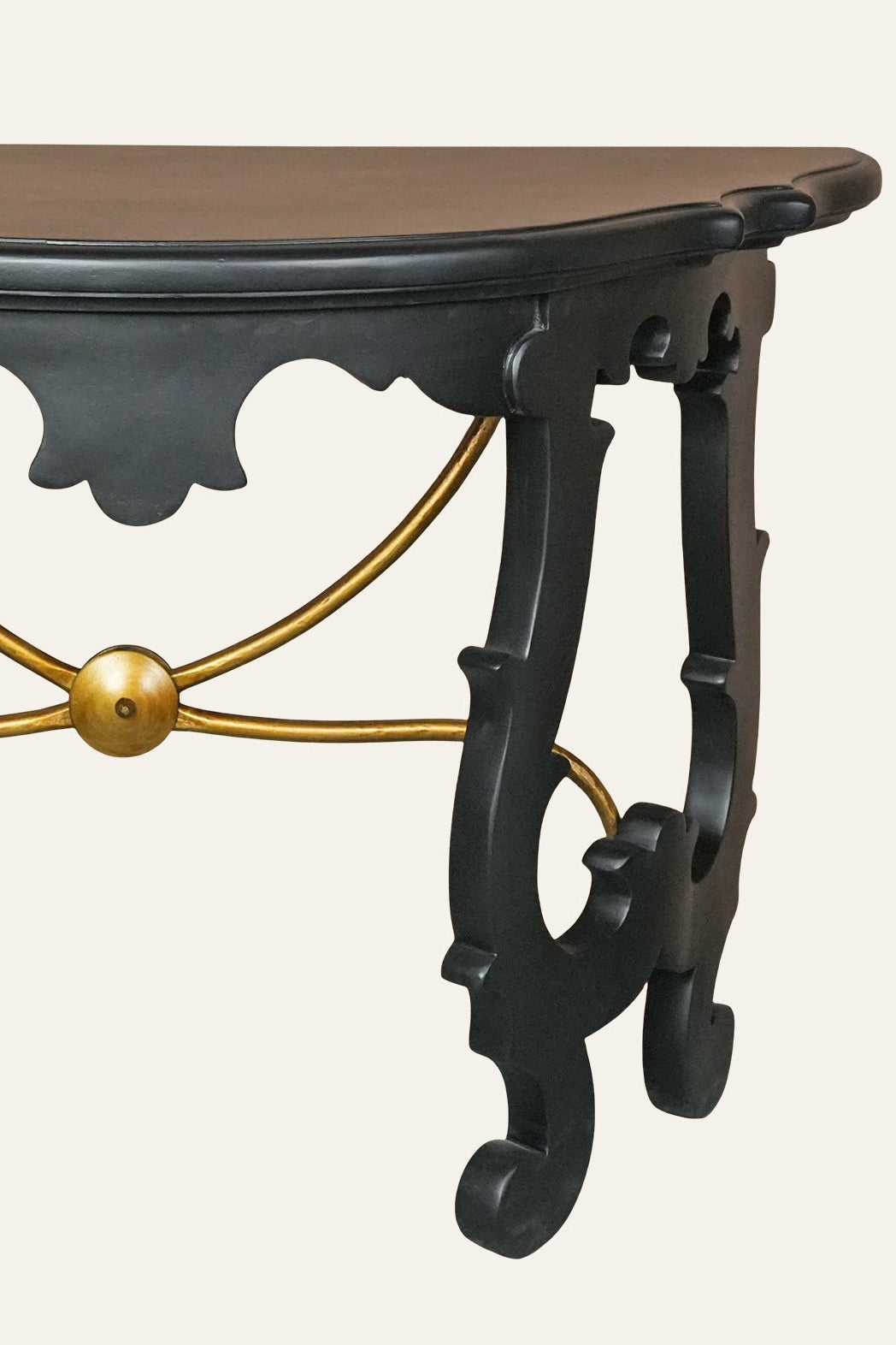 Black Half-Round Console Table with Cabriole Legs