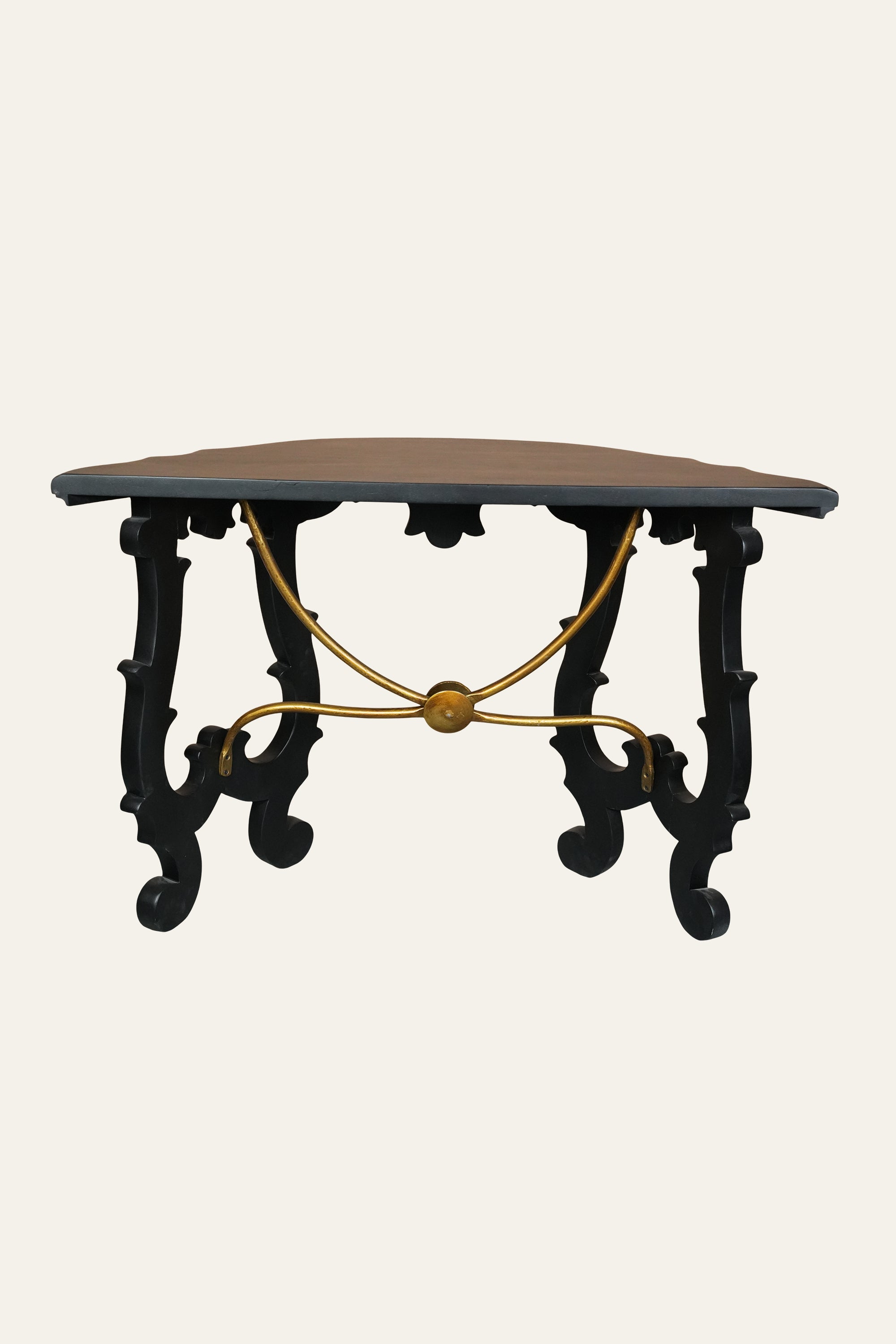 Black Half-Round Console Table with Cabriole Legs