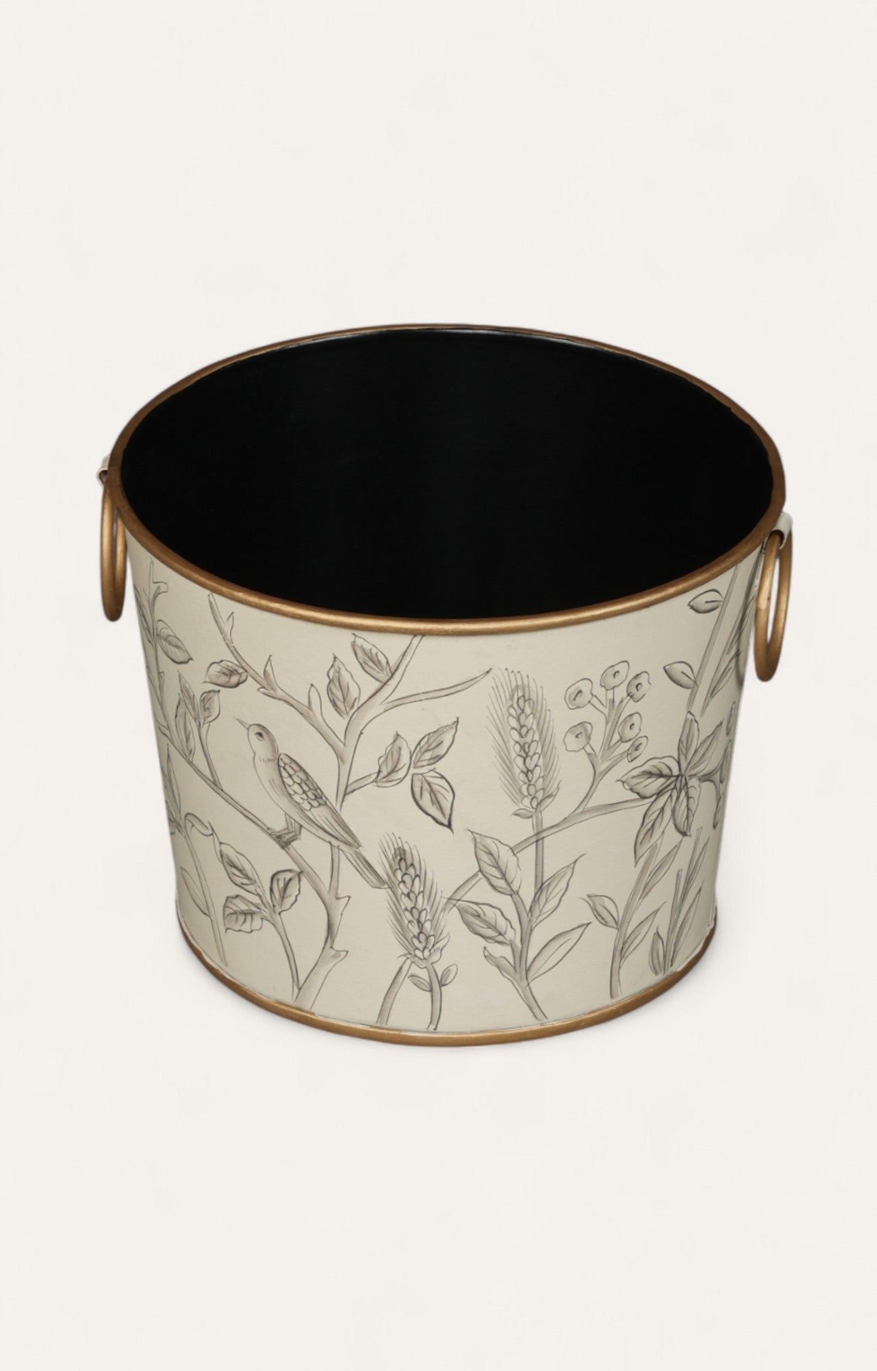 Monochrome Botanical Bird Metal Waste Bin & Planter Big