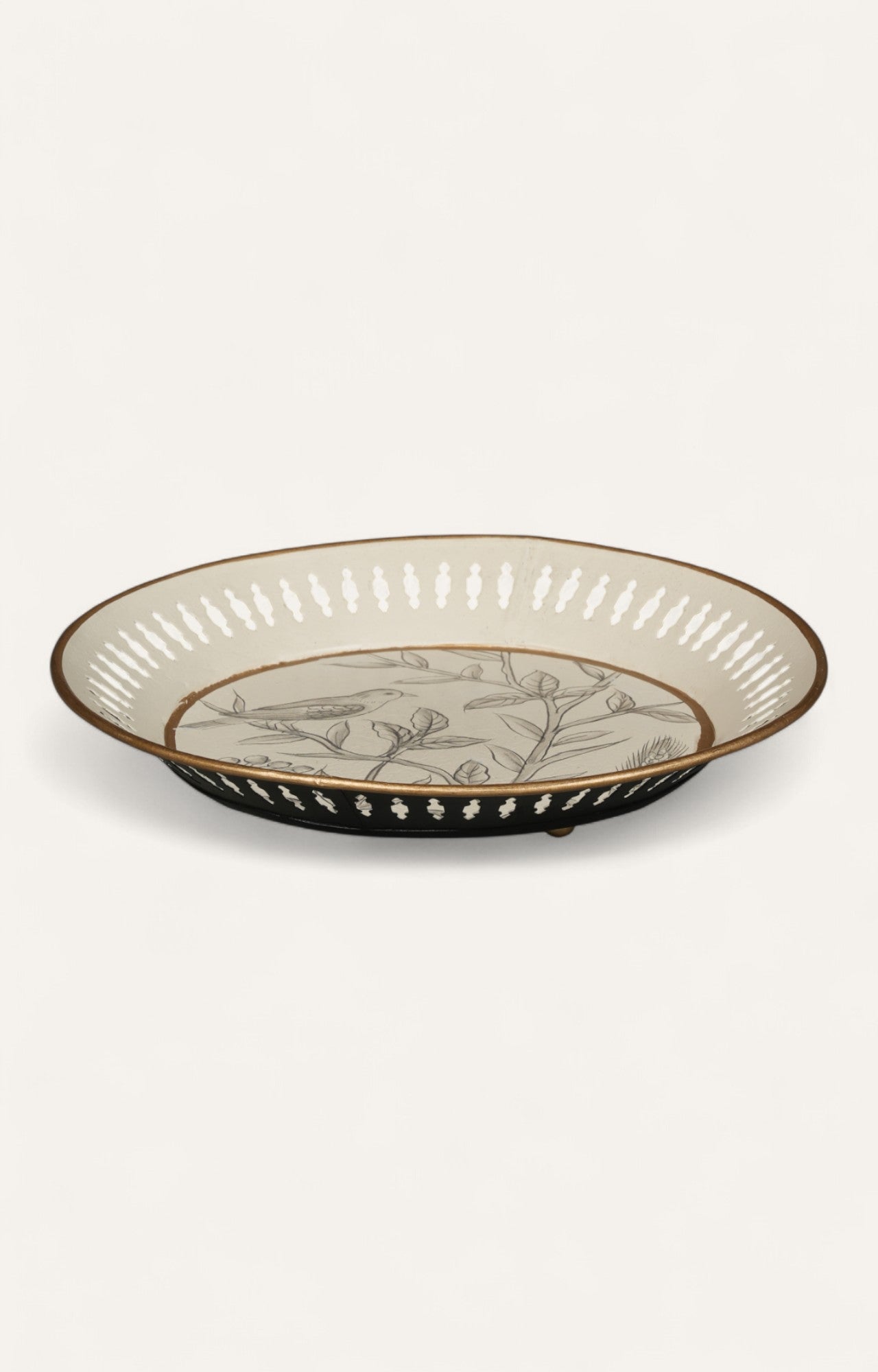 Monochrome Botanical Bird Decorative Metal Tray