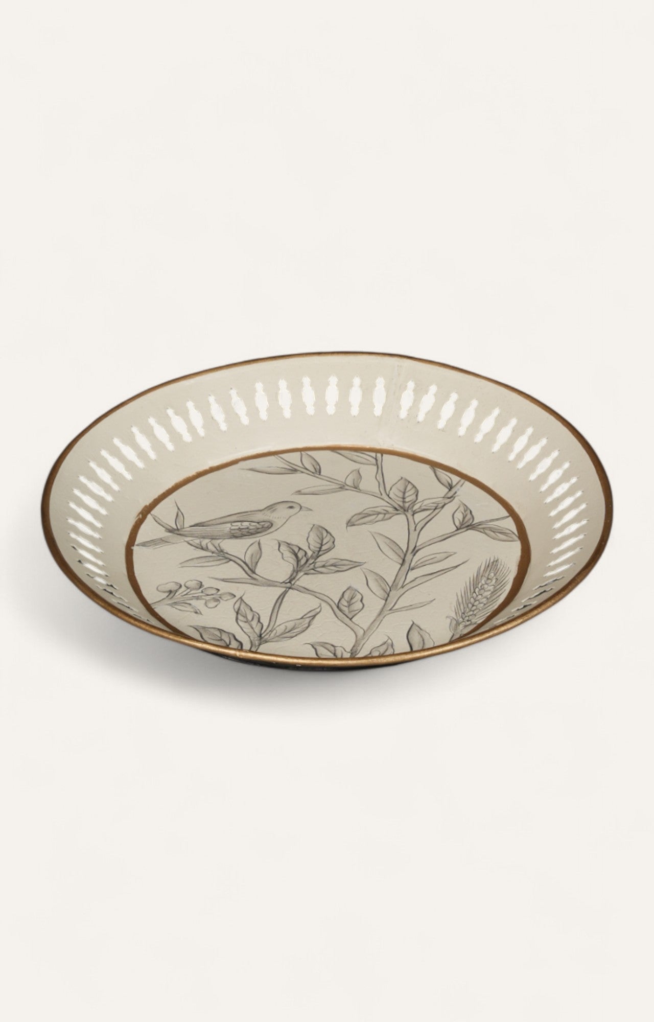 Monochrome Botanical Bird Decorative Metal Tray
