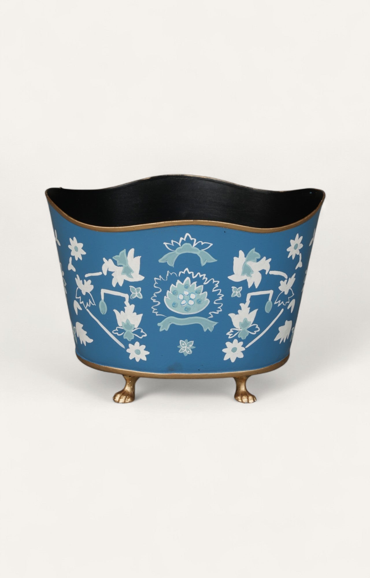Blue Floral Decorative Metal Waste Bin & Planter With Feet