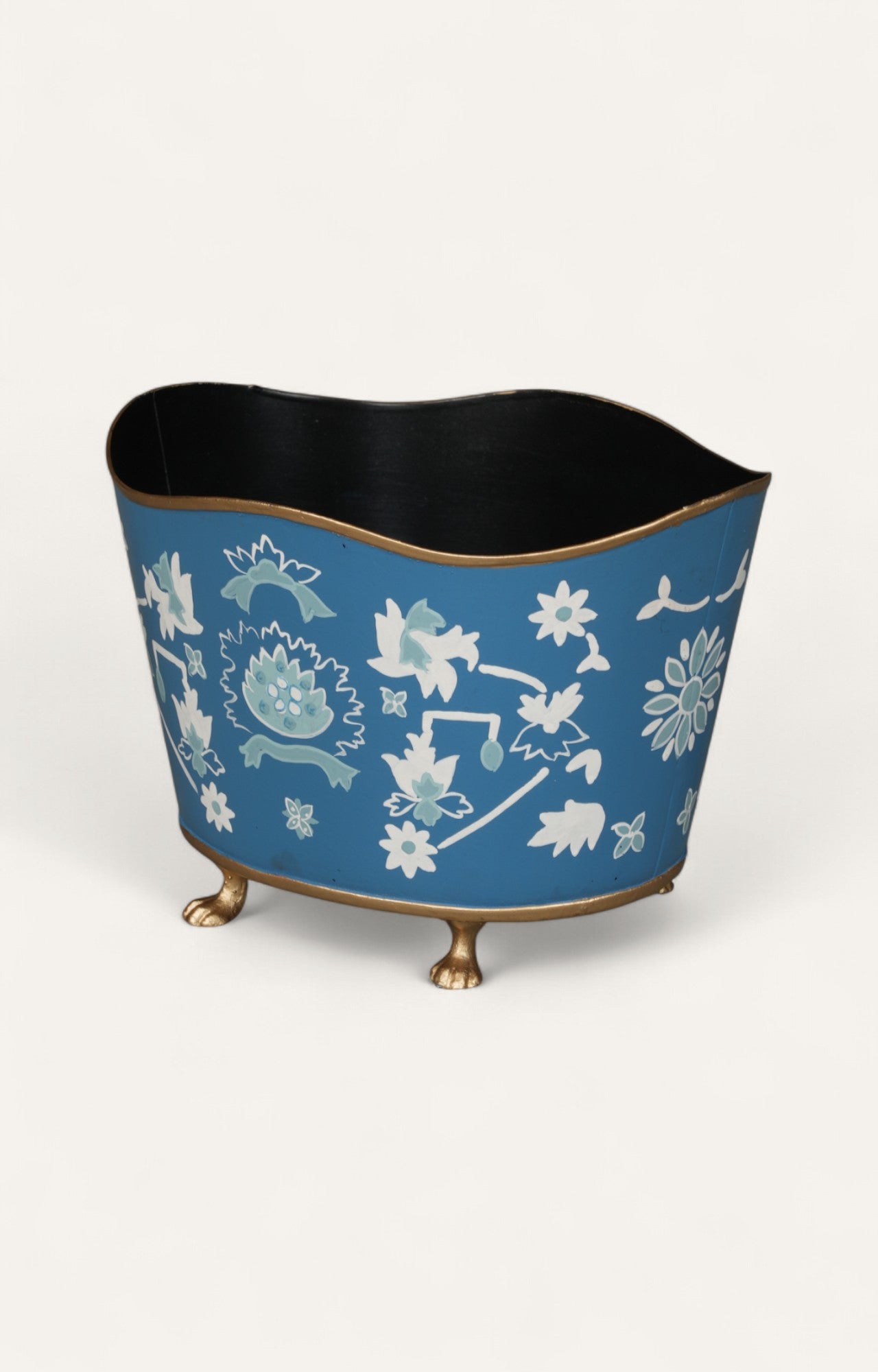 Blue Floral Decorative Metal Waste Bin & Planter With Feet