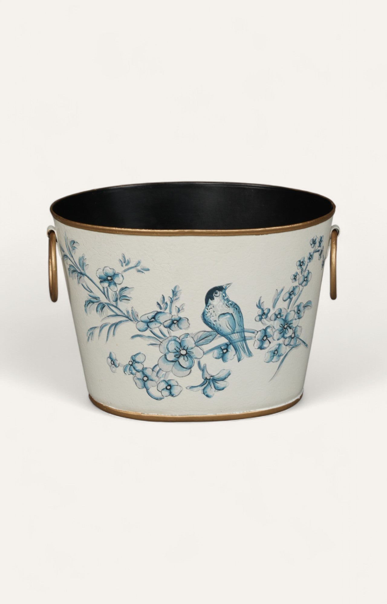 Blue Bird and Floral Decorative Metal Waste Bin & Planter