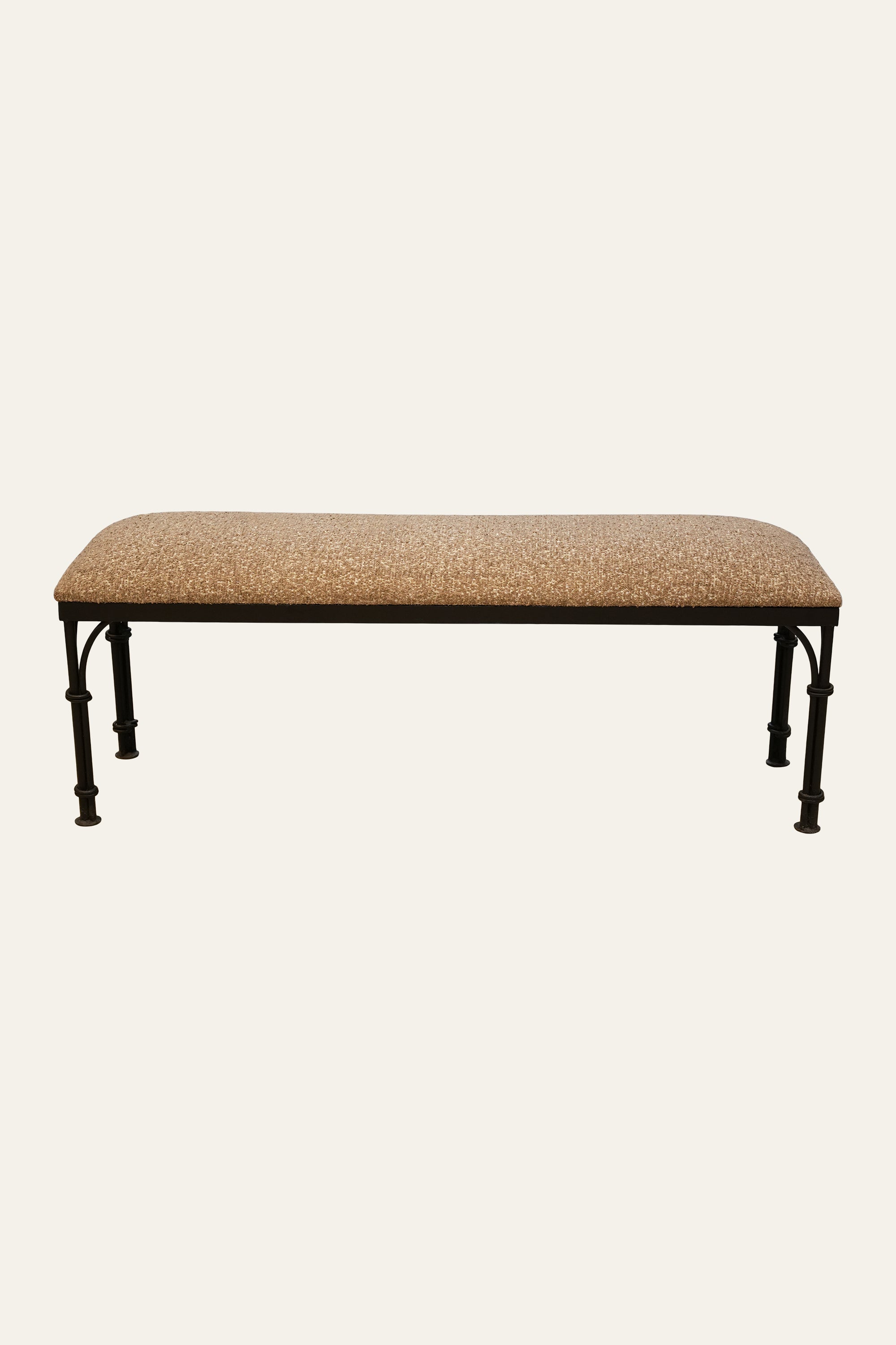 Upholstered Outdoor Bench with Black Metal Frame for Balcony and Garden Seating