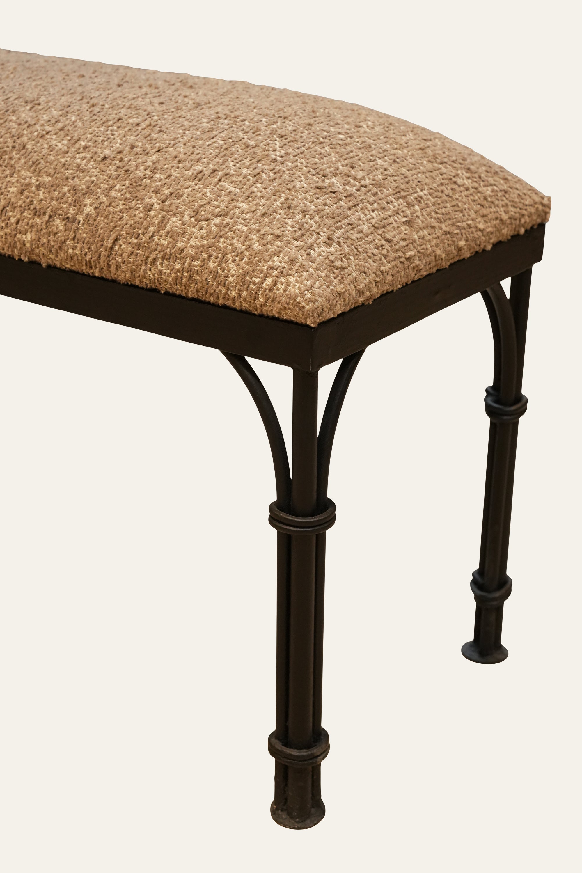 Upholstered Outdoor Bench with Black Metal Frame for Balcony and Garden Seating