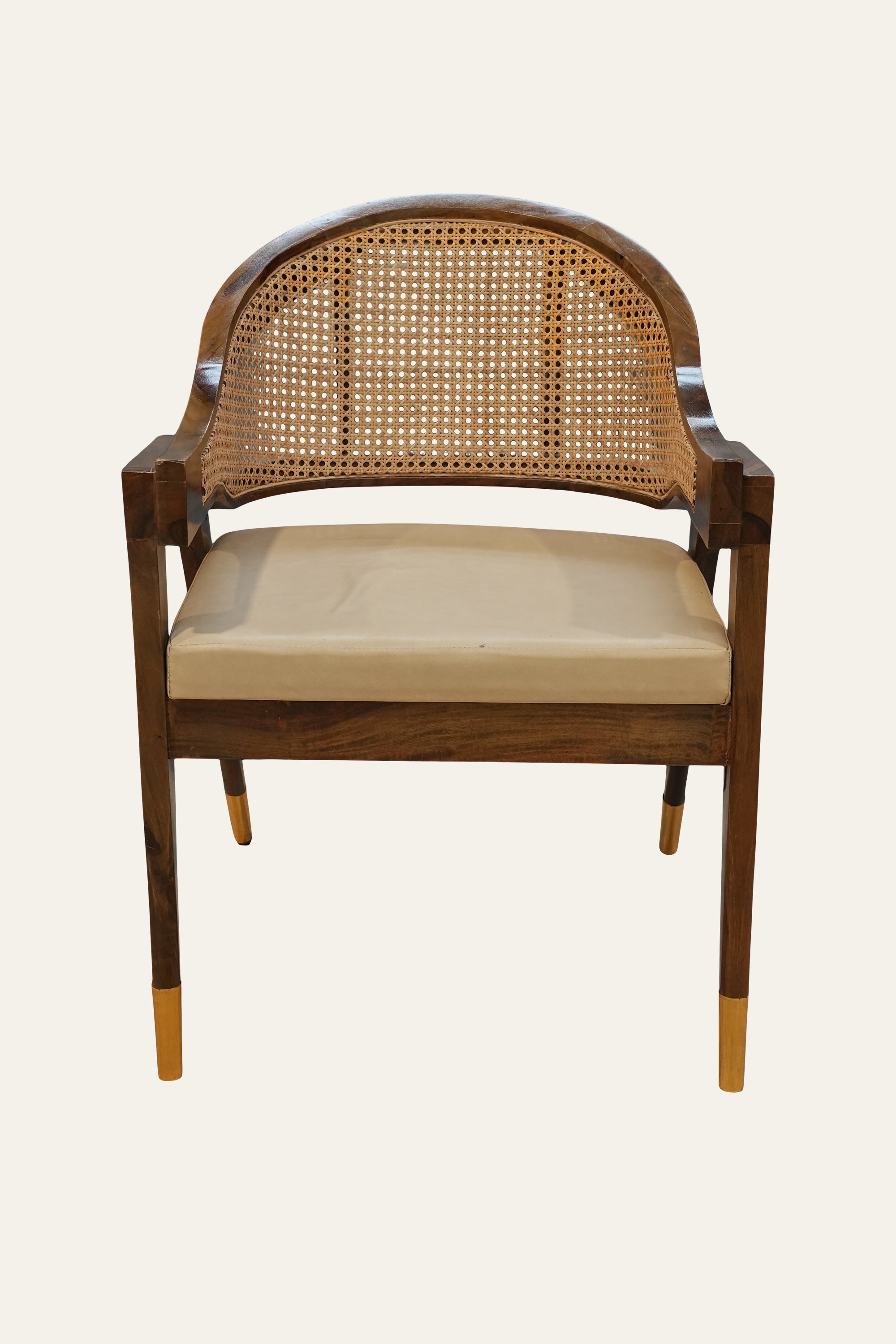 Cane Back Accent Chair with Gold-Tipped Legs