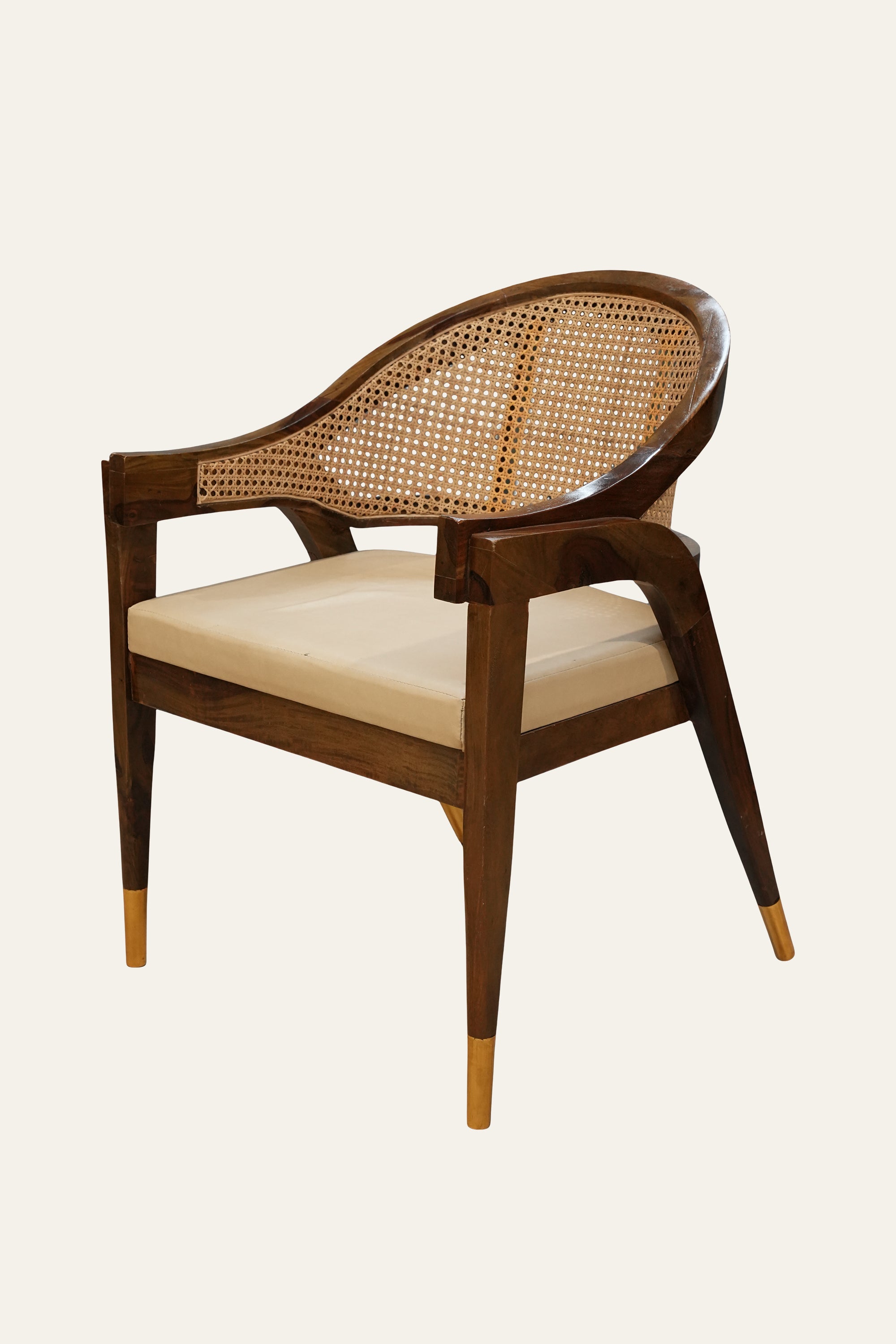 Cane Back Accent Chair with Gold-Tipped Legs