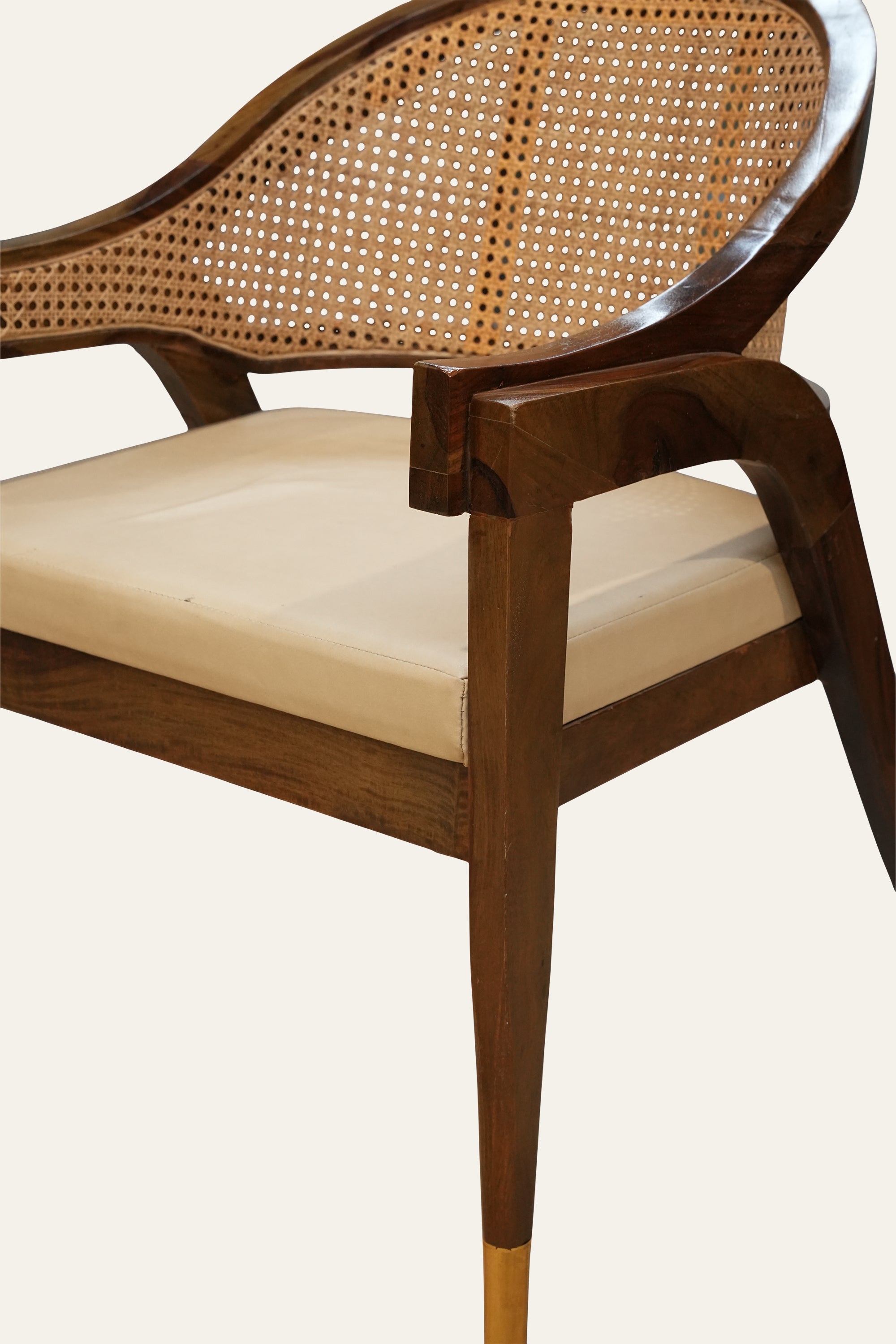 Cane Back Accent Chair with Gold-Tipped Legs