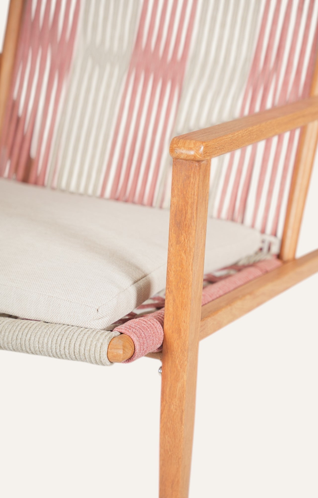 Pastel Rope-Detail Wooden Armchair