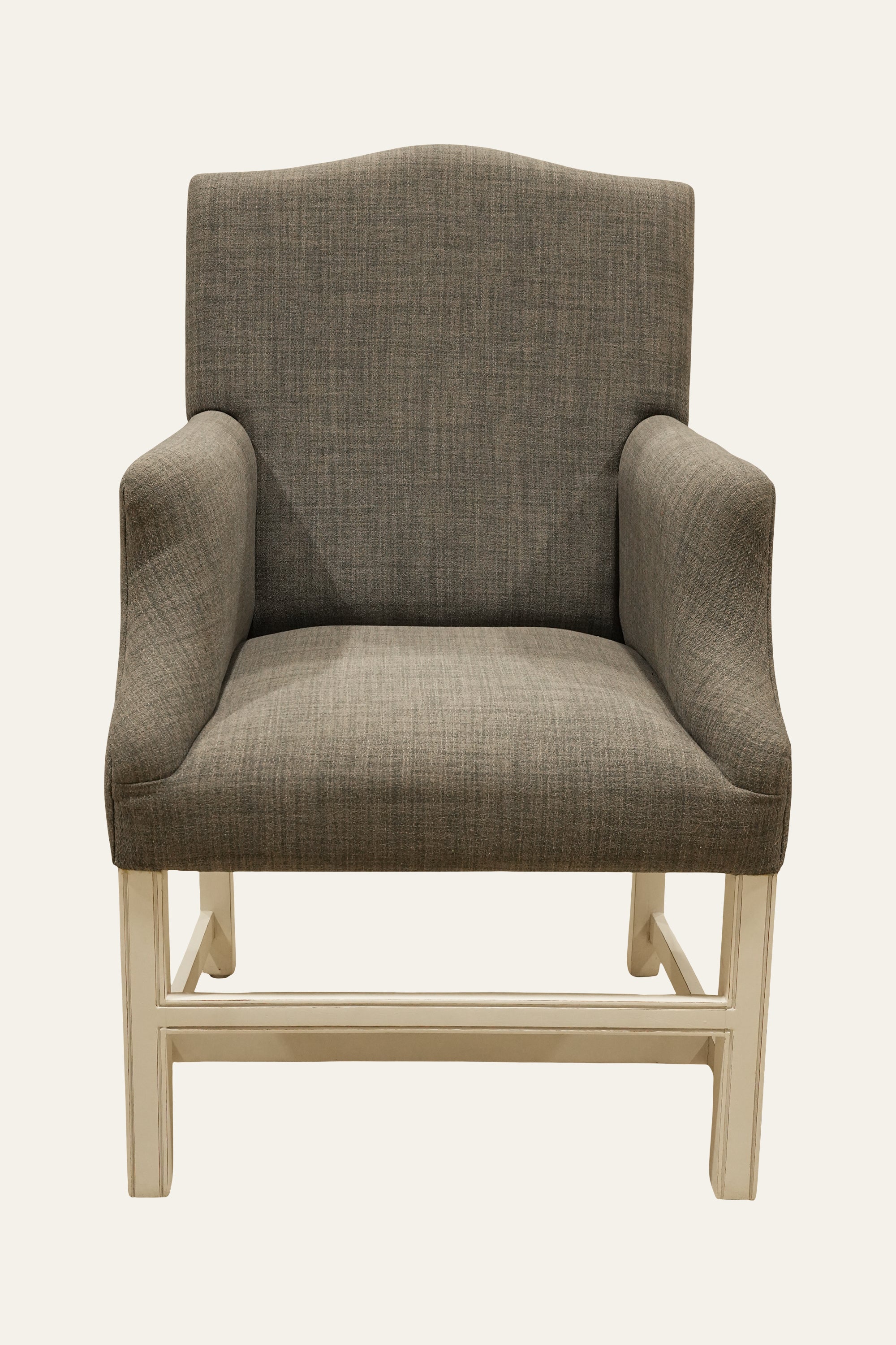 Grey Upholstered Lounge Armchair with Natural Wood Frame