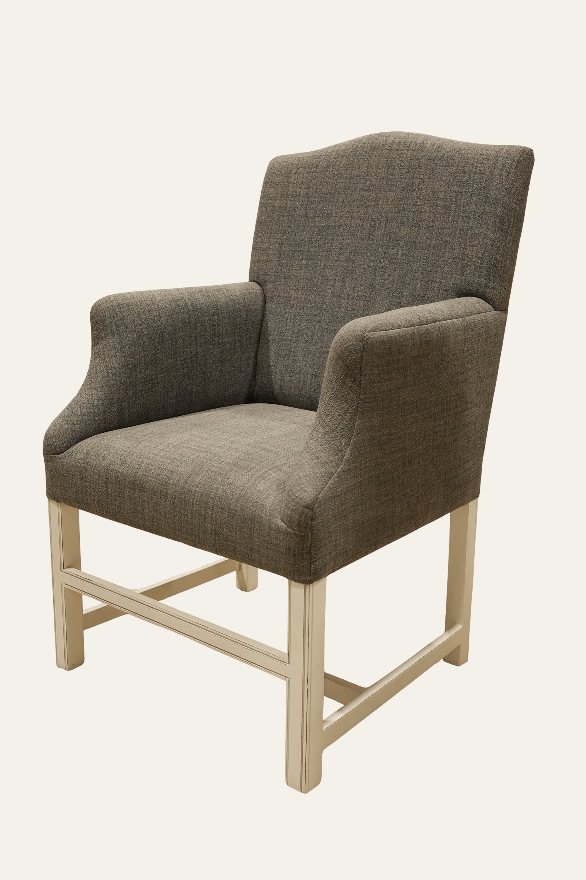 Grey Upholstered Lounge Armchair with Natural Wood Frame