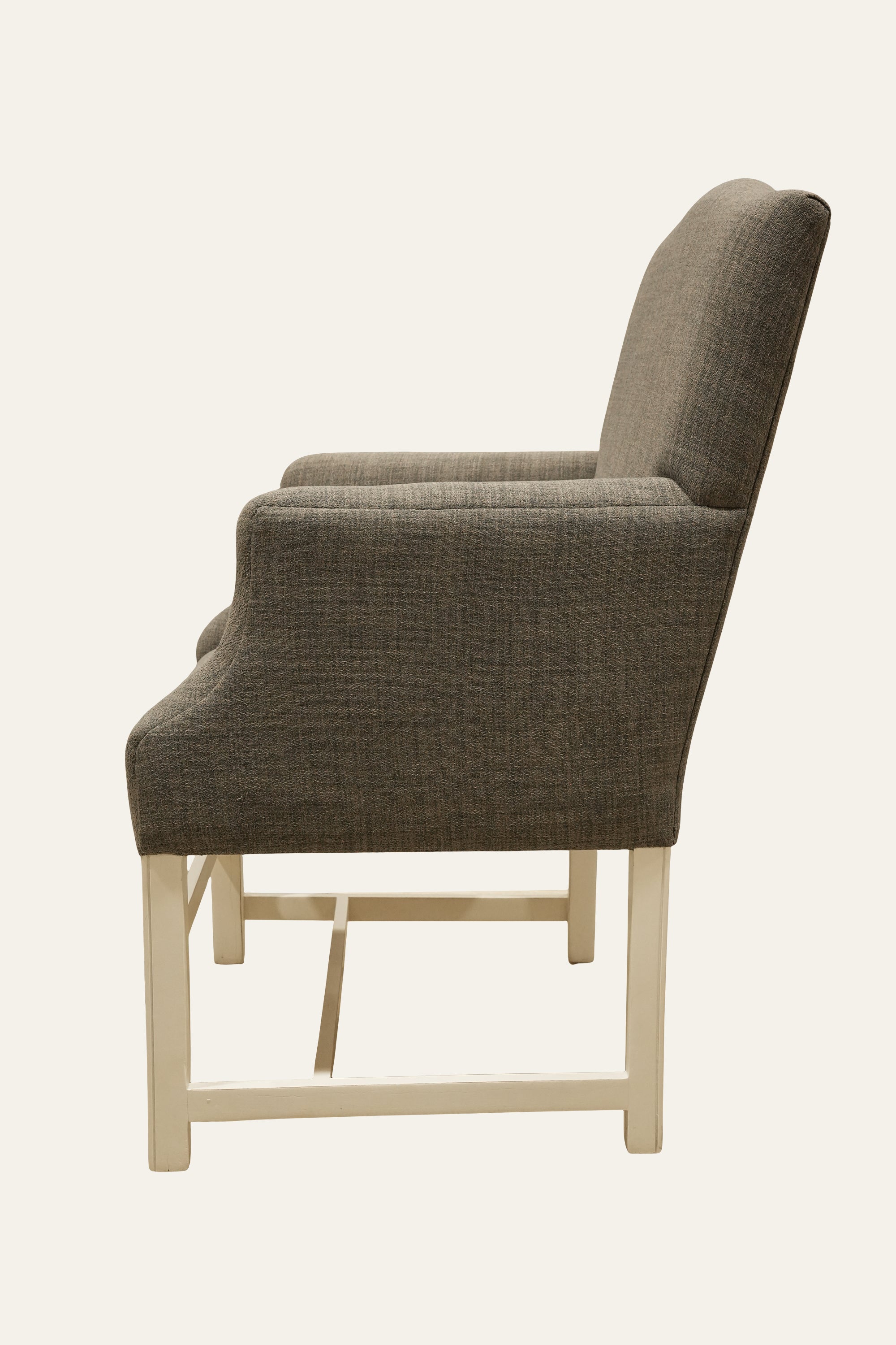 Grey Upholstered Lounge Armchair with Natural Wood Frame