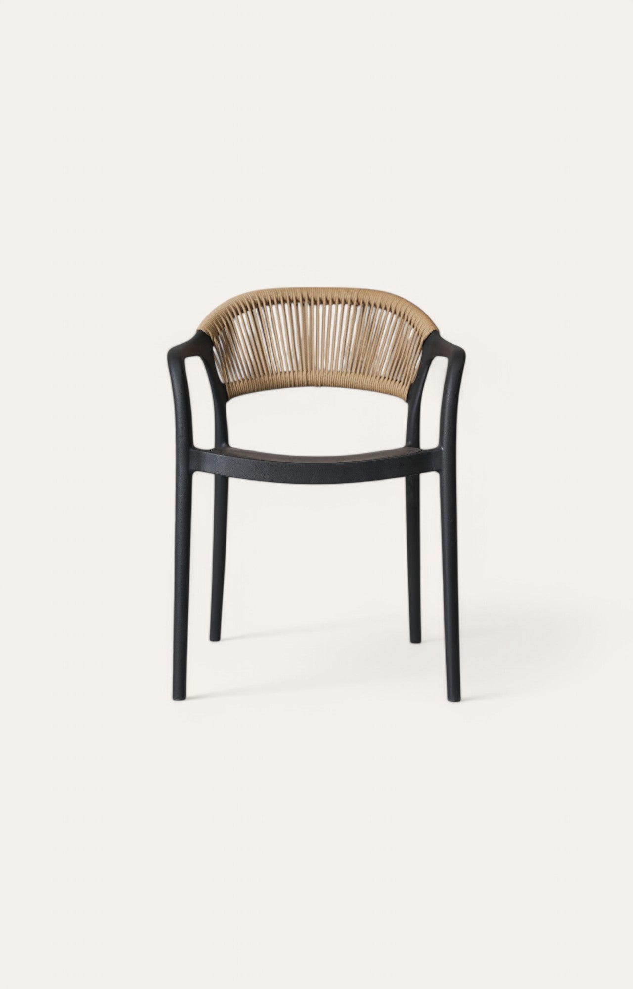 Matte Black Wooden Chair with Wicker Backrest