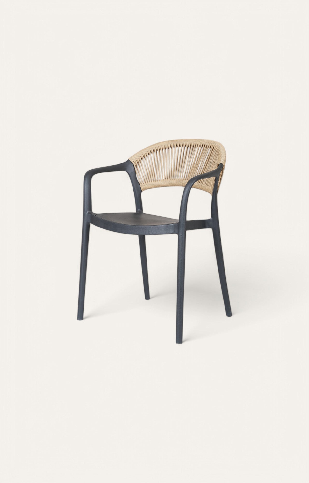 Matte Black Wooden Chair with Wicker Backrest