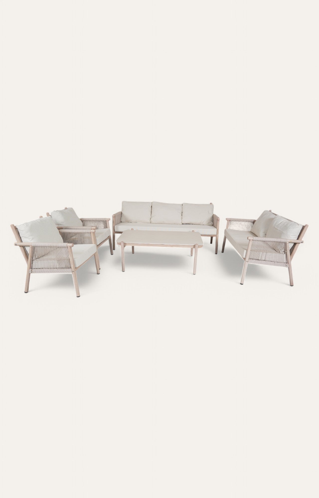 Tranquil with Wooden and Nylon Ropes 7 Seater Outdoor Sofa Set