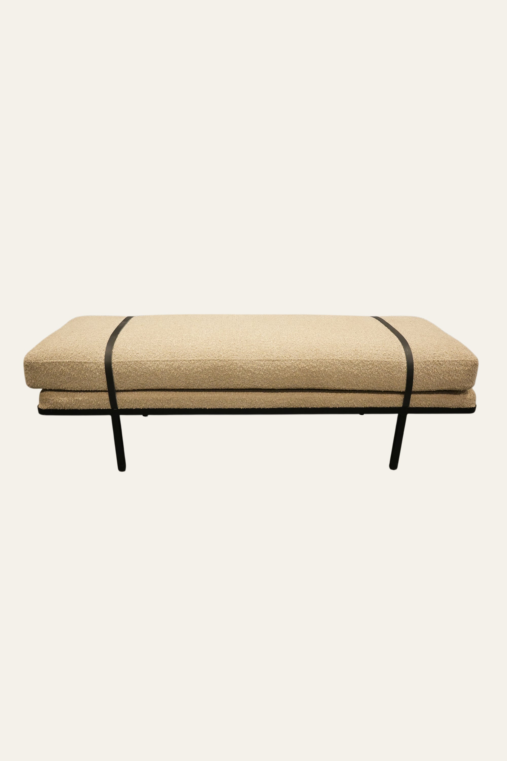Brown Boucle Rectangular Bench for Bedroom