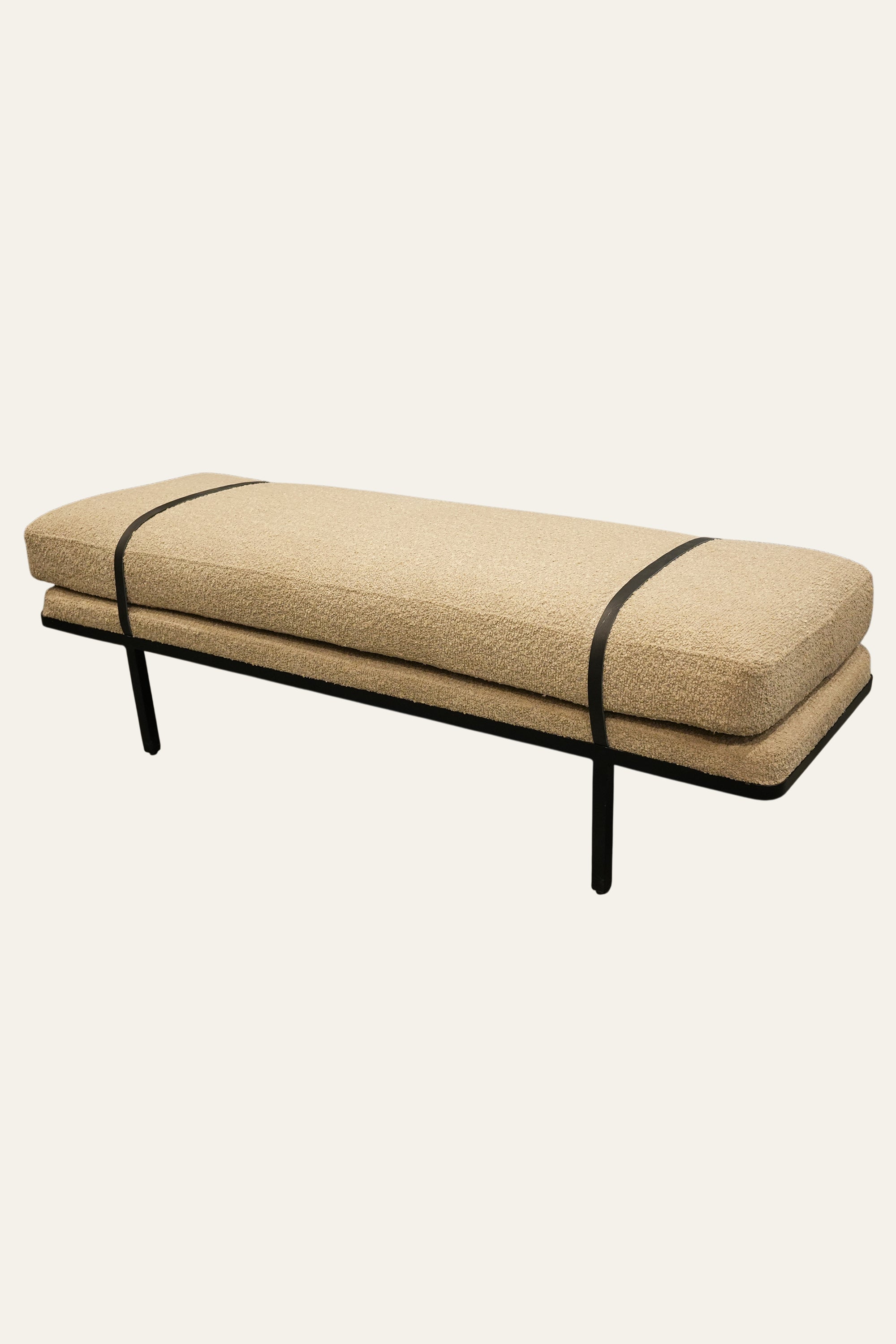 Brown Boucle Rectangular Bench for Bedroom