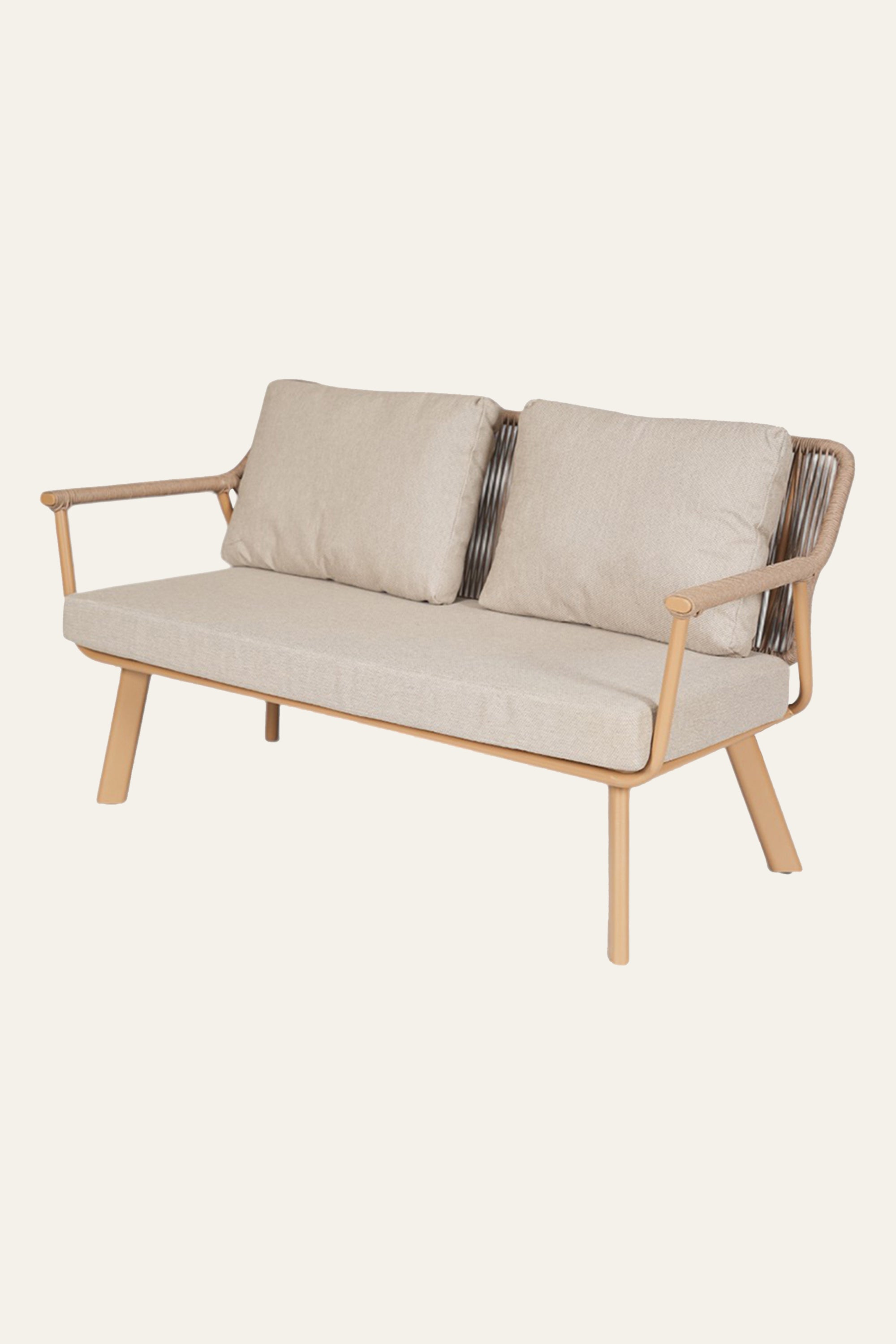 Brown Outdoor 2 Seater Sofa with Woven Rope