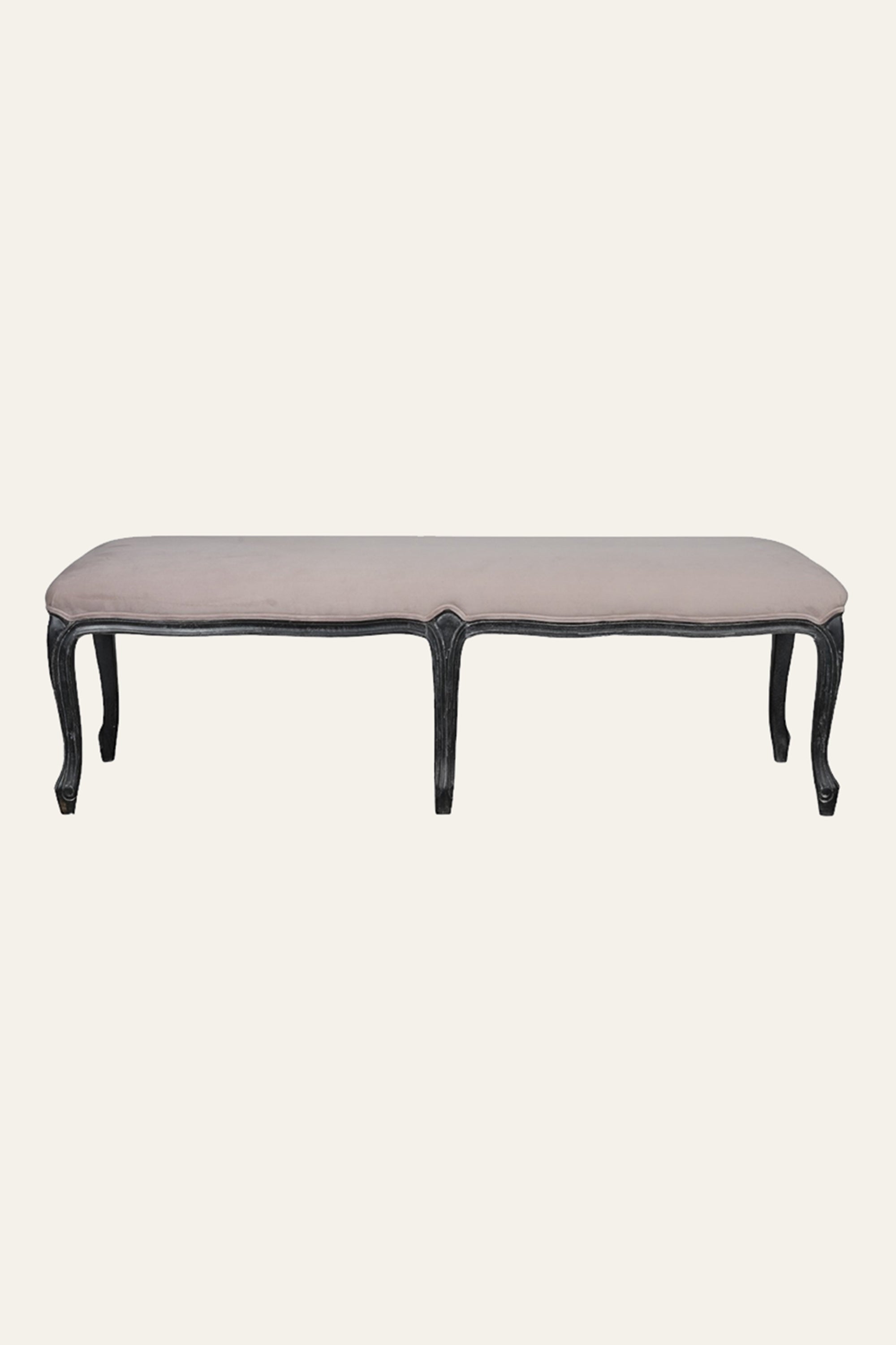 Long  Velvet Upholstered Bench with Cabriole Legs