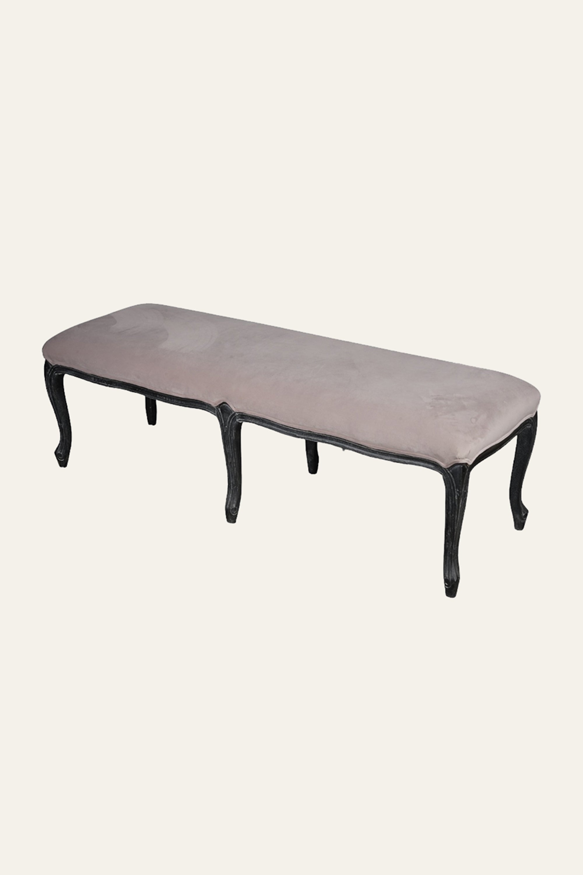 Long  Velvet Upholstered Bench with Cabriole Legs