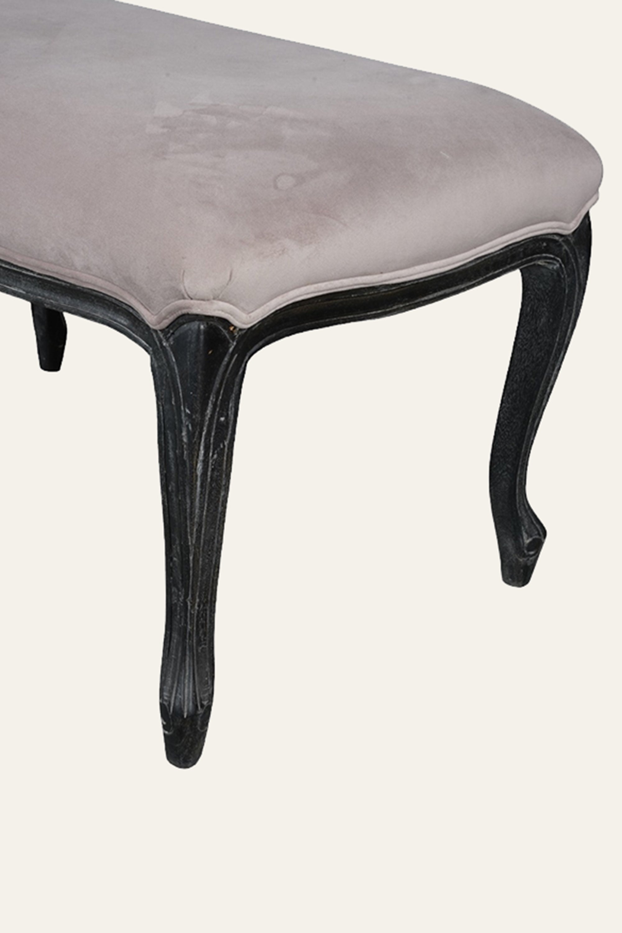 Long  Velvet Upholstered Bench with Cabriole Legs