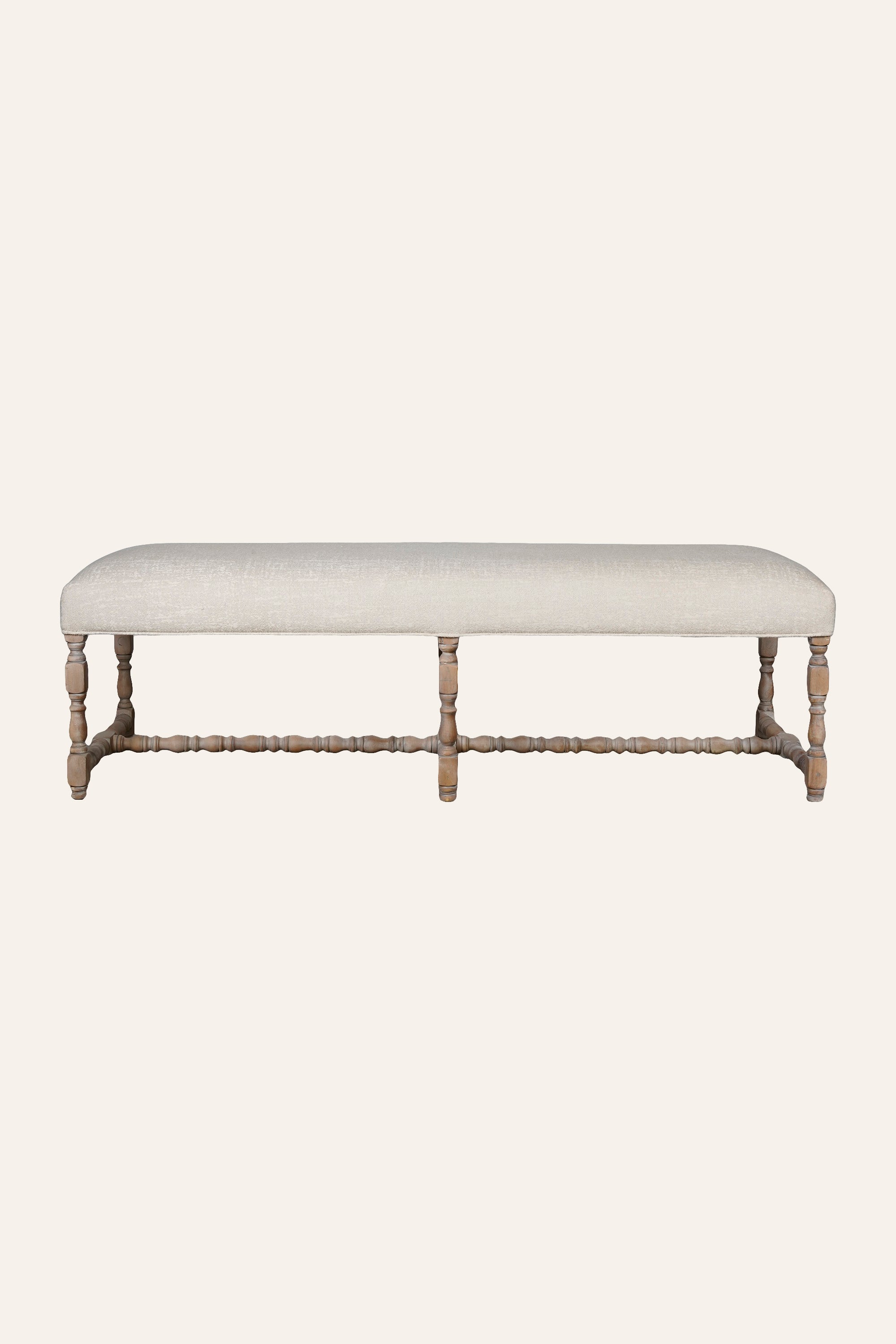 Linen Upholstered Wood Bench with Stretcher Base