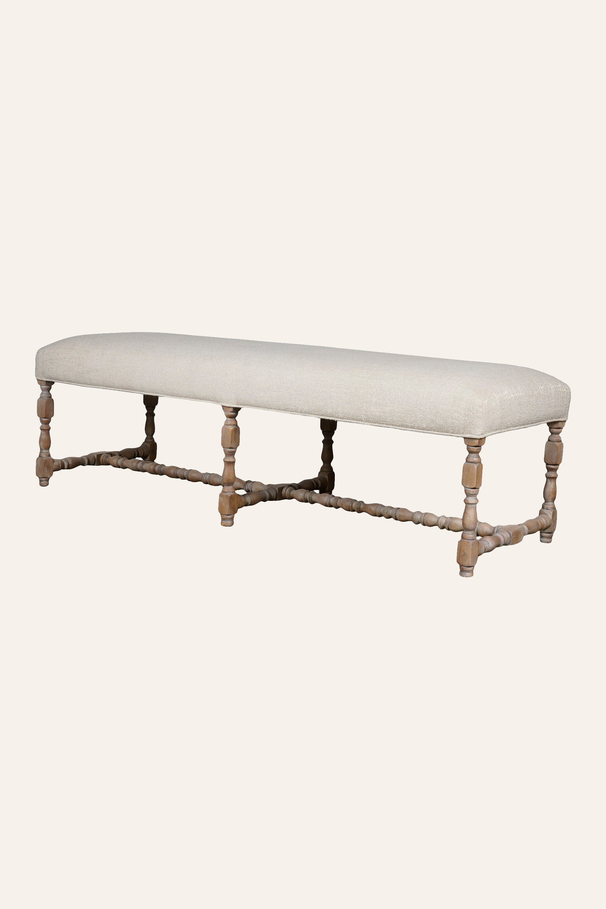 Linen Upholstered Wood Bench with Stretcher Base