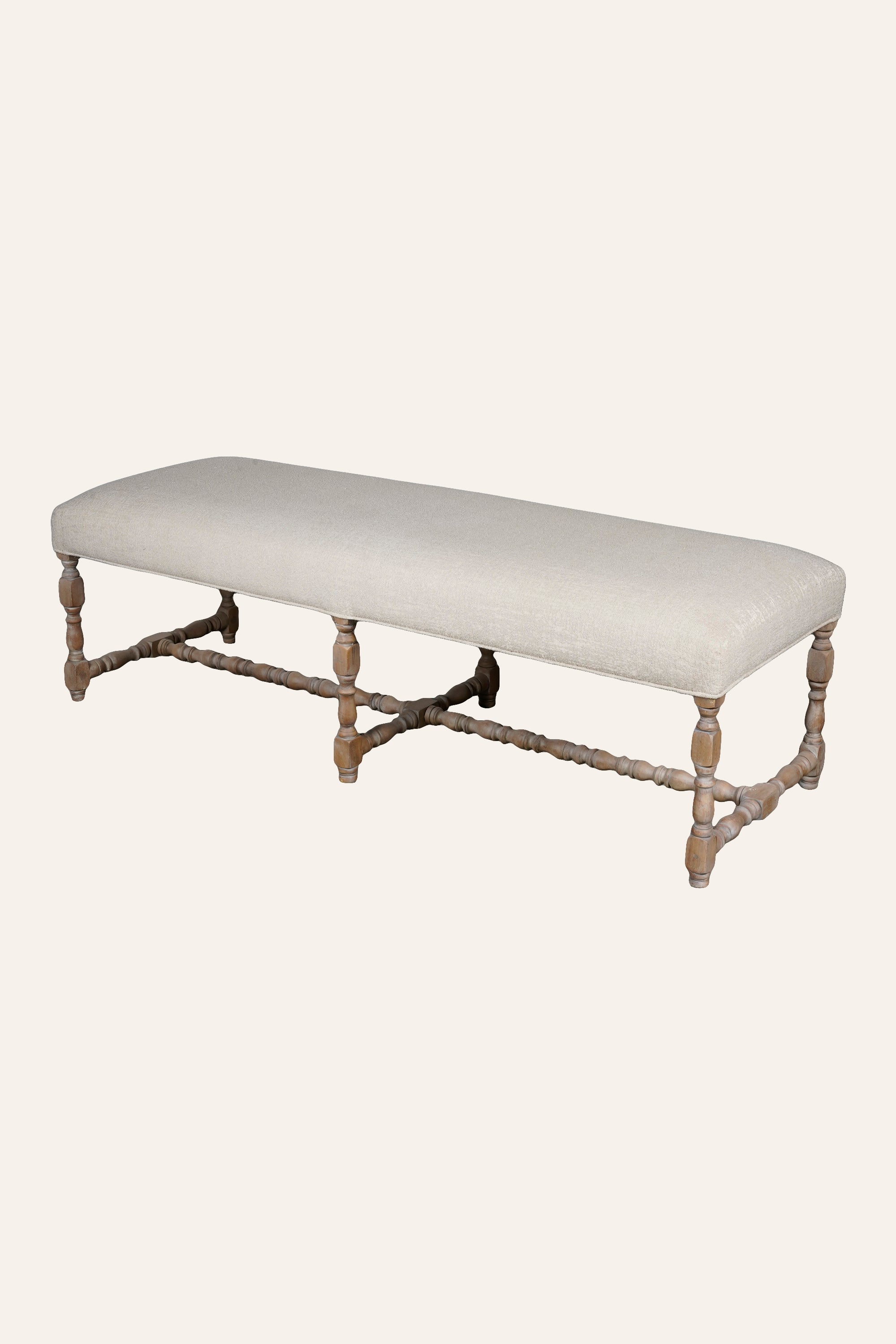 Linen Upholstered Wood Bench with Stretcher Base