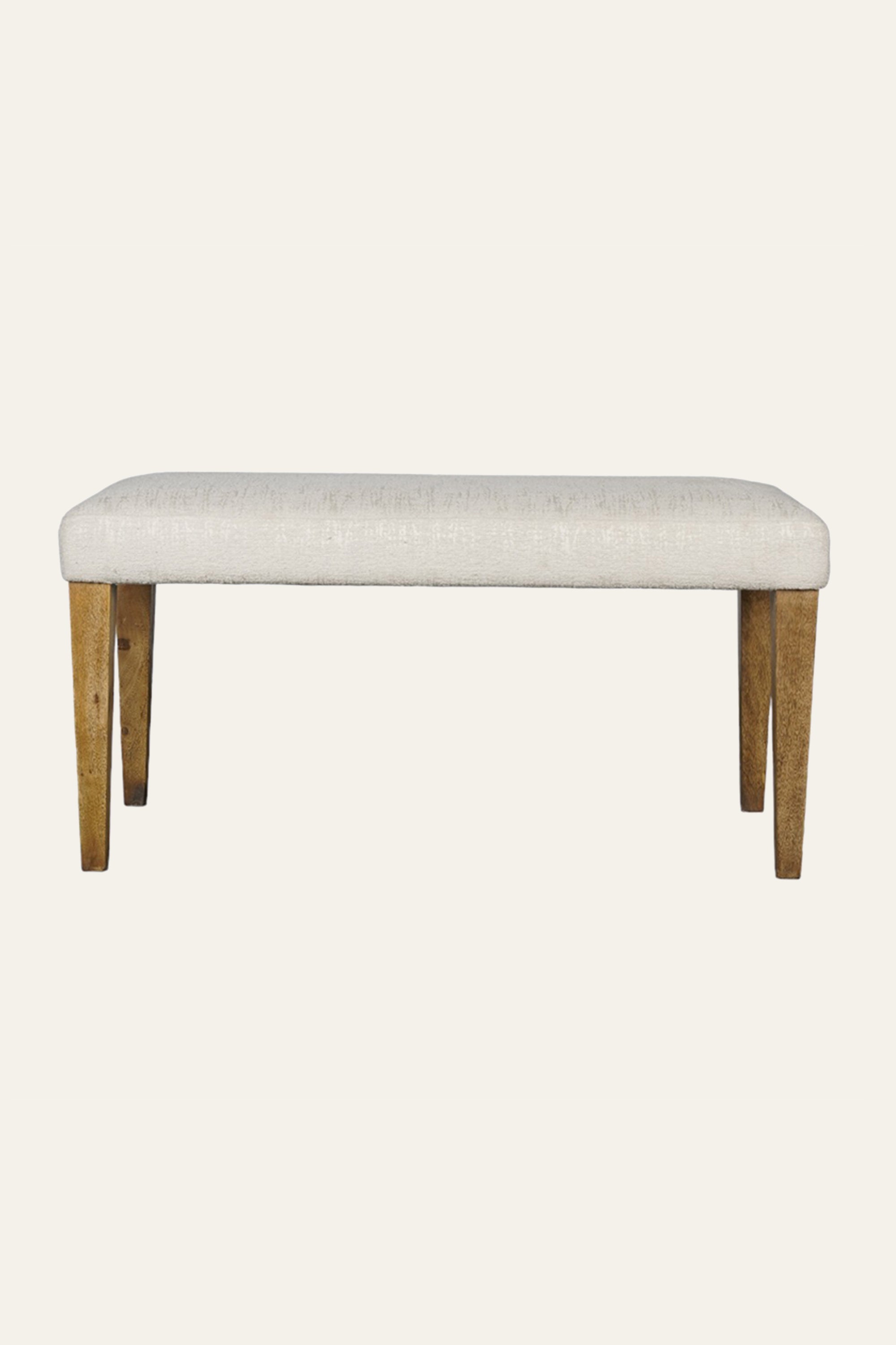 Modern White Upholstered Wood Bench with Tapered Legs